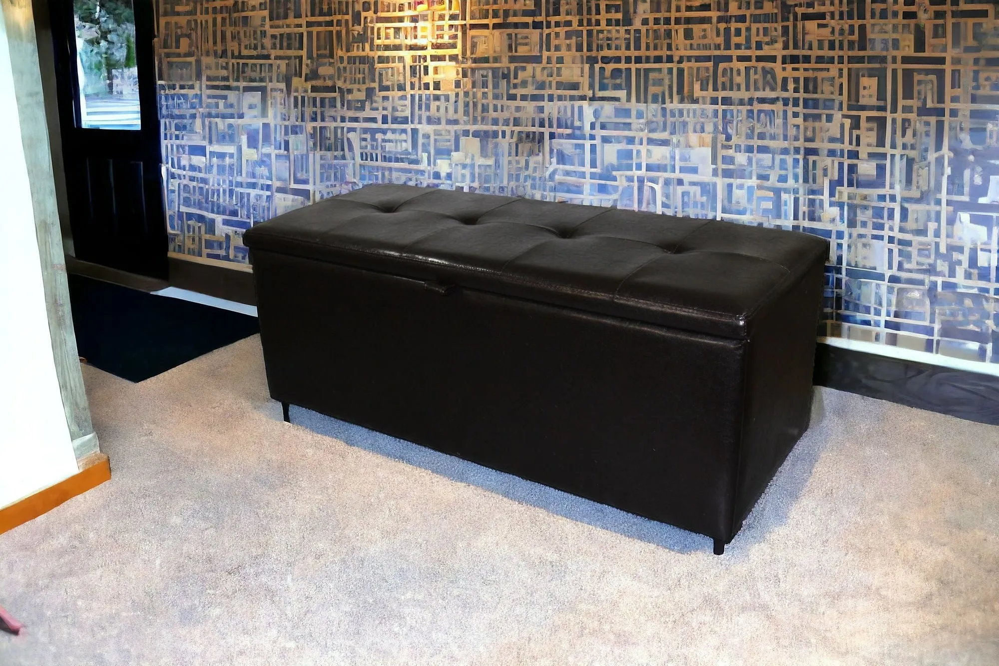 17" Brown Upholstered Faux Leather Bench with Flip Top - Stylish Storage & Versatile Seating Solution