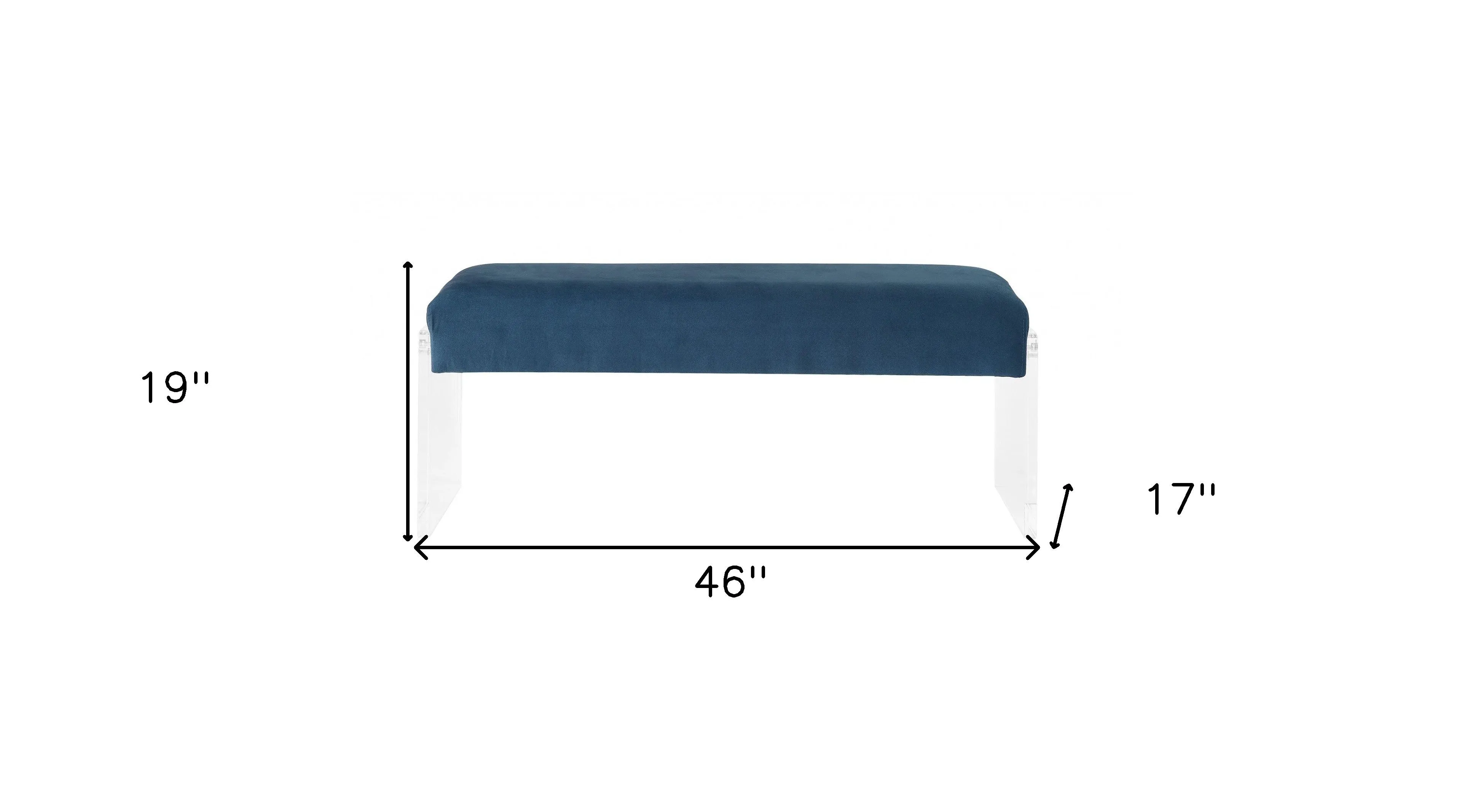 17" Teal Blue Upholstered Polyester Bench with Clear Acrylic Base - Stylish, Comfortable & Versatile