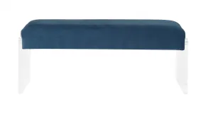 17" Teal Blue Upholstered Polyester Bench with Clear Acrylic Base - Stylish, Comfortable & Versatile