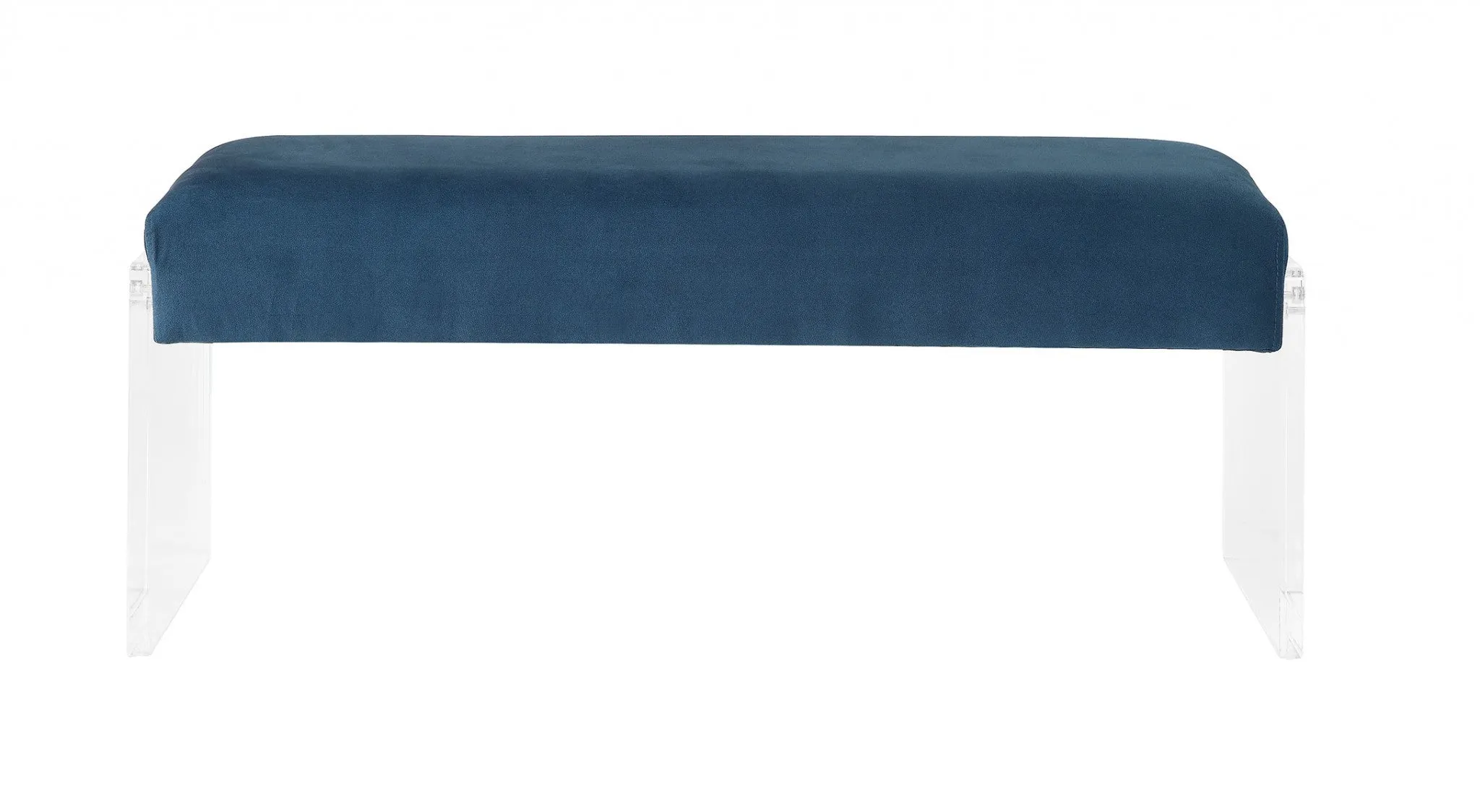 17" Teal Blue Upholstered Polyester Bench with Clear Acrylic Base - Stylish, Comfortable & Versatile