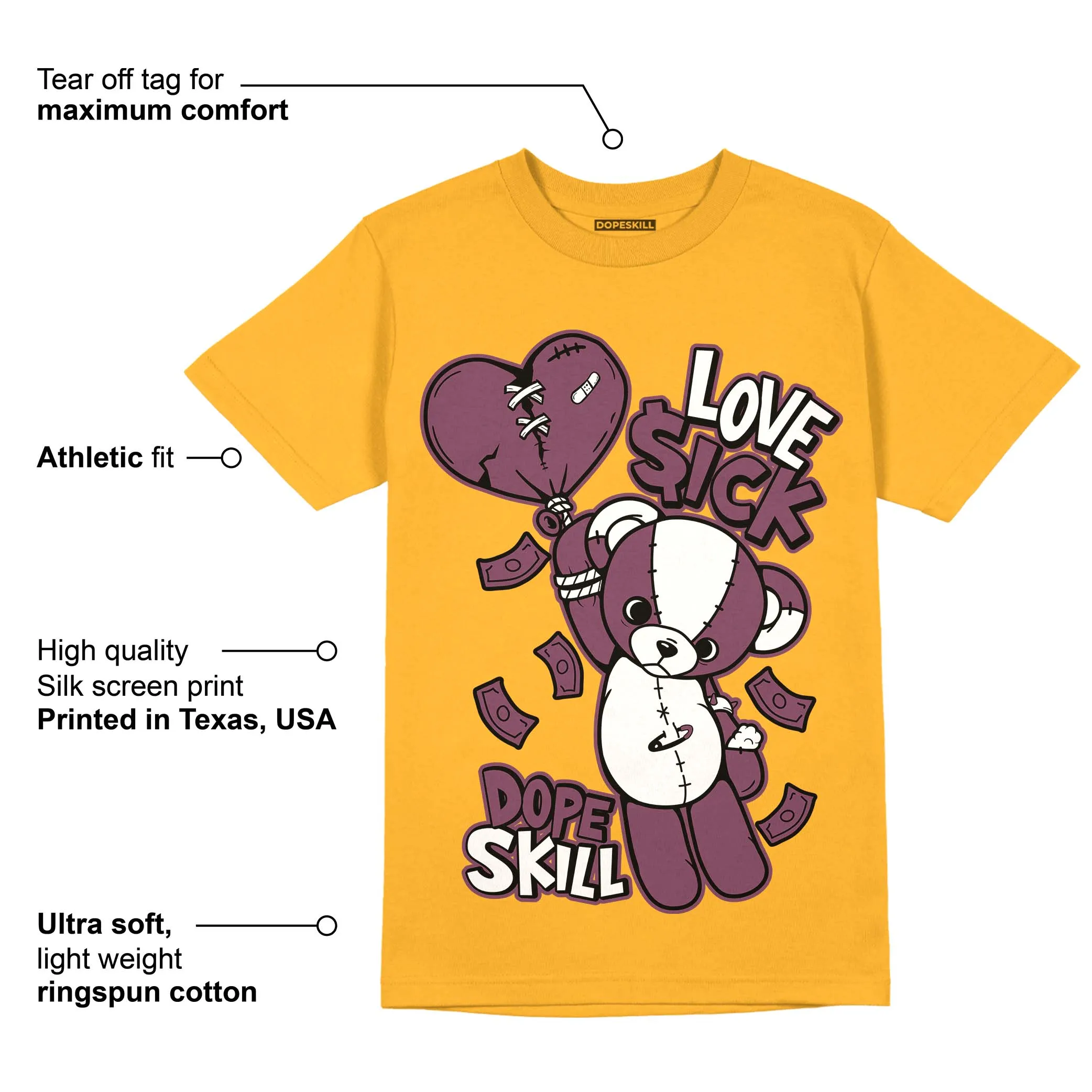 AJ 1 Retro High OG Brotherhood DopeSkill University Gold T-shirt Love Sick Graphic