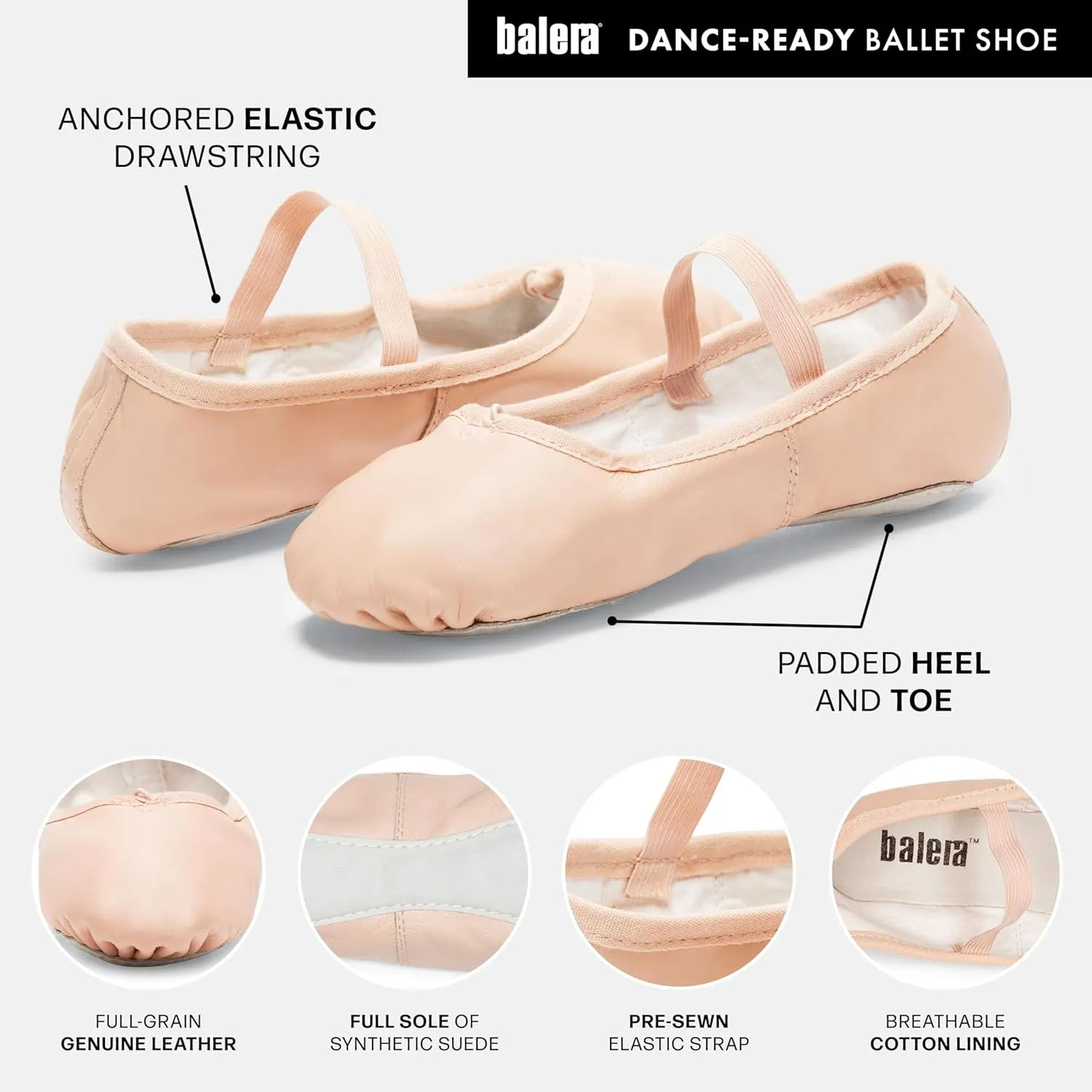 Balera Leather Full-Sole Ballet Shoe for Girls & Women Perfect for Dance
