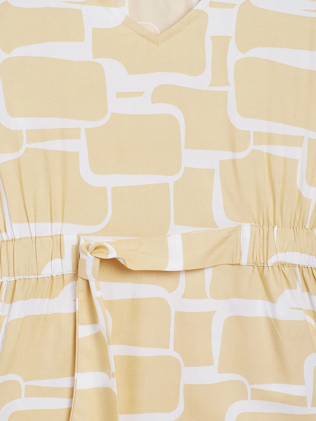 Beige Printed V-Neck Top