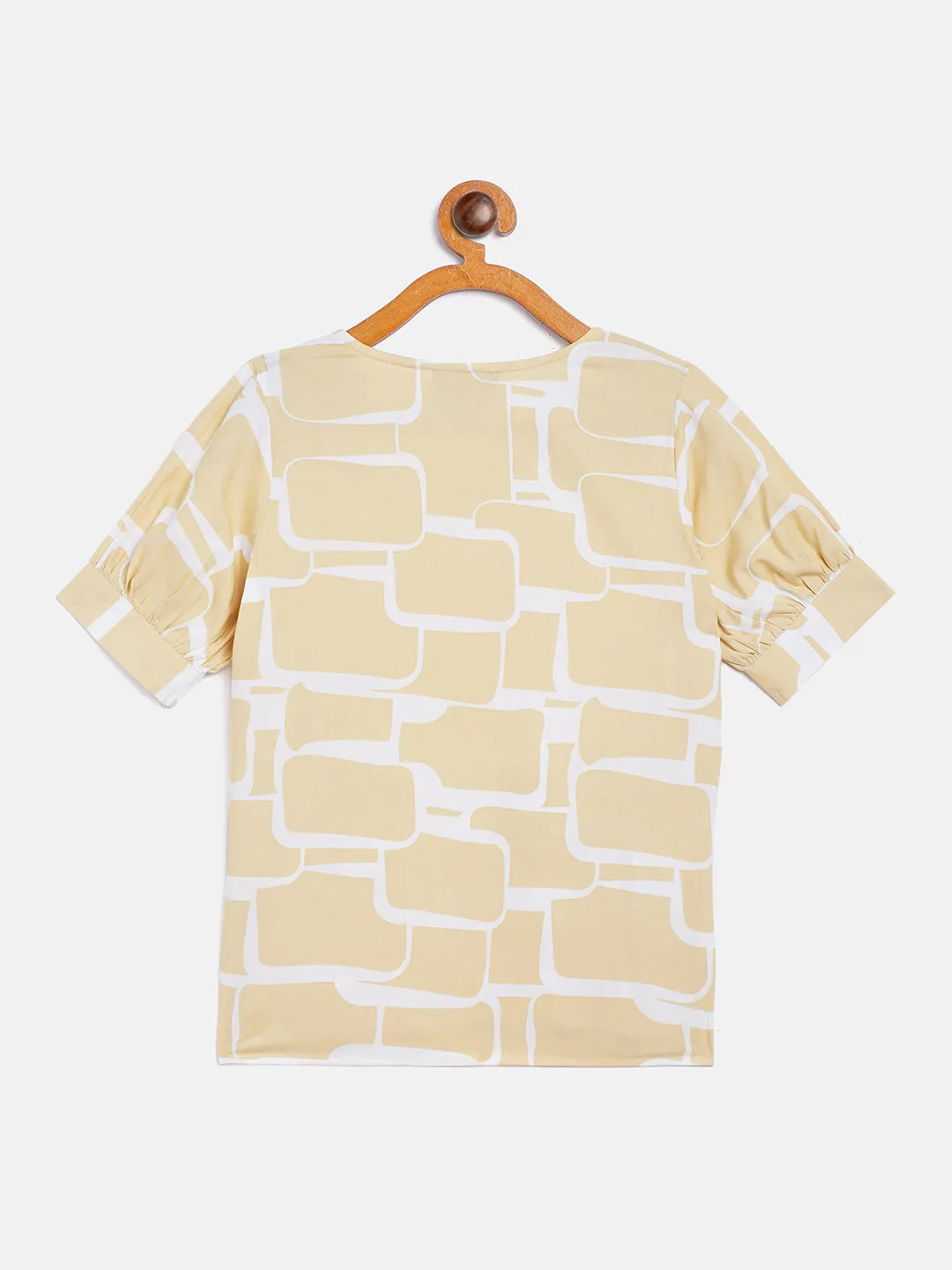 Beige Printed V-Neck Top
