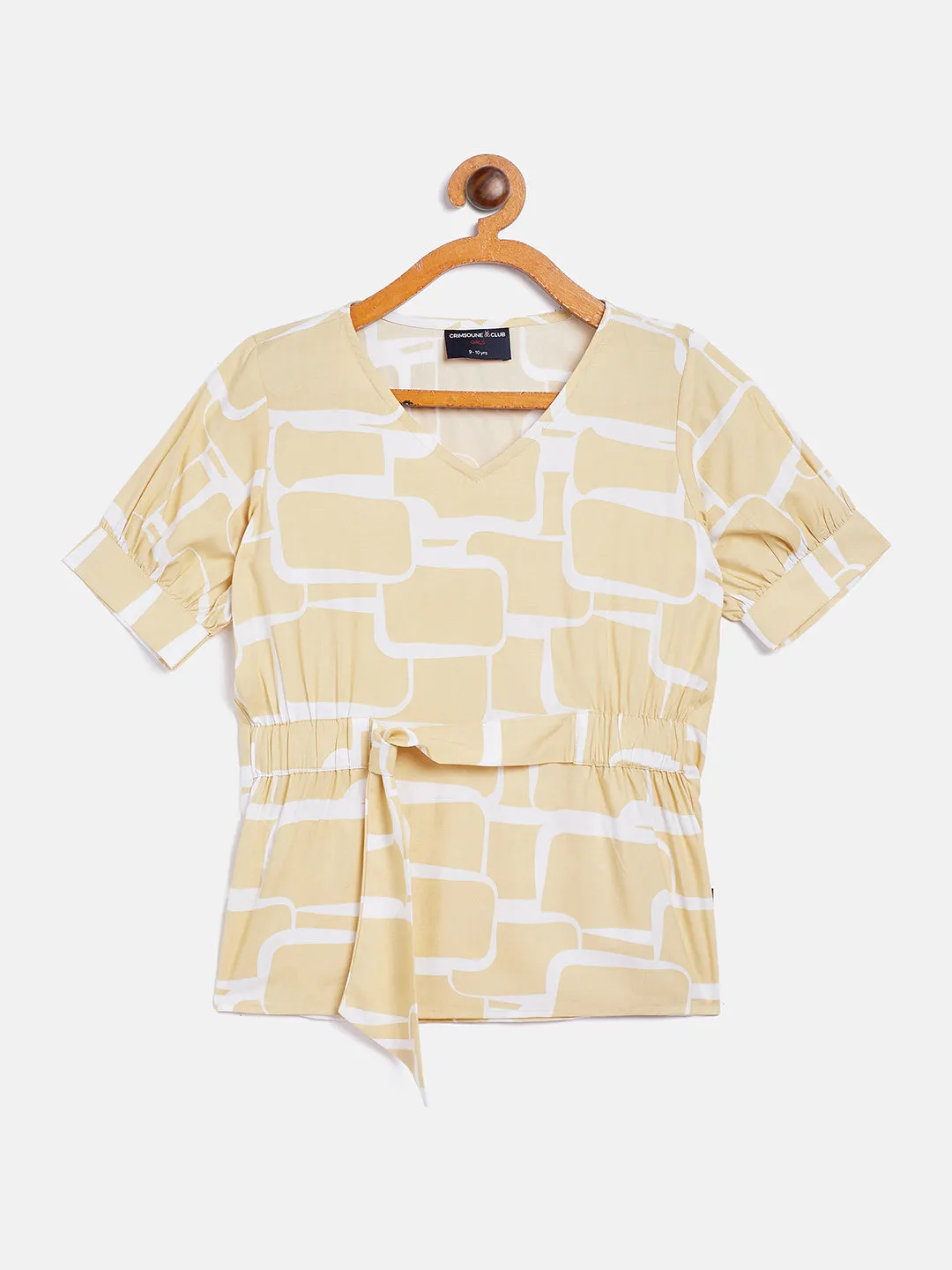 Beige Printed V-Neck Top