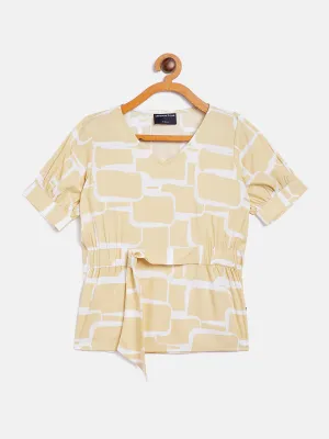 Beige Printed V-Neck Top