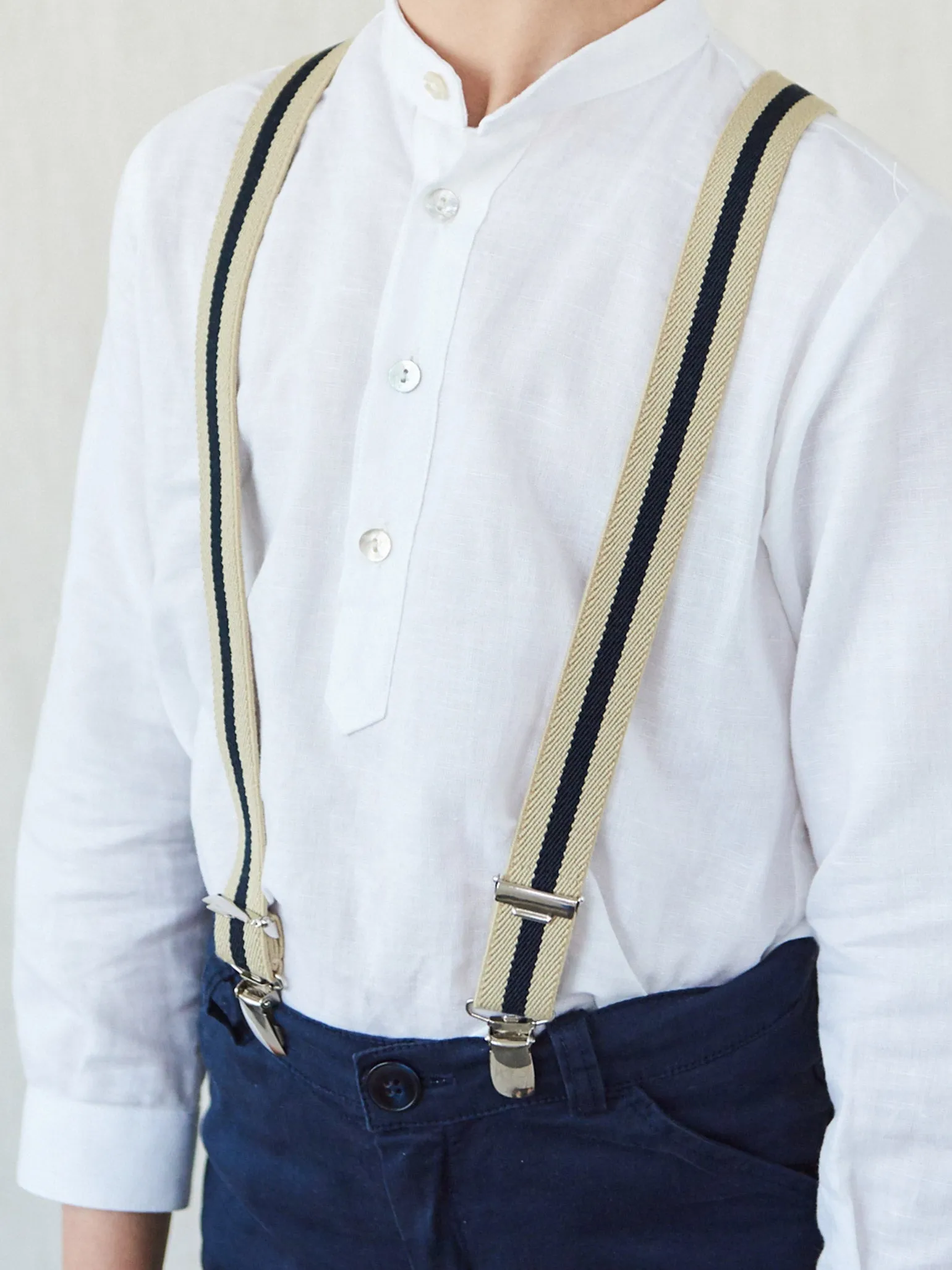 Beige/Navy Blue Striped Boy Braces