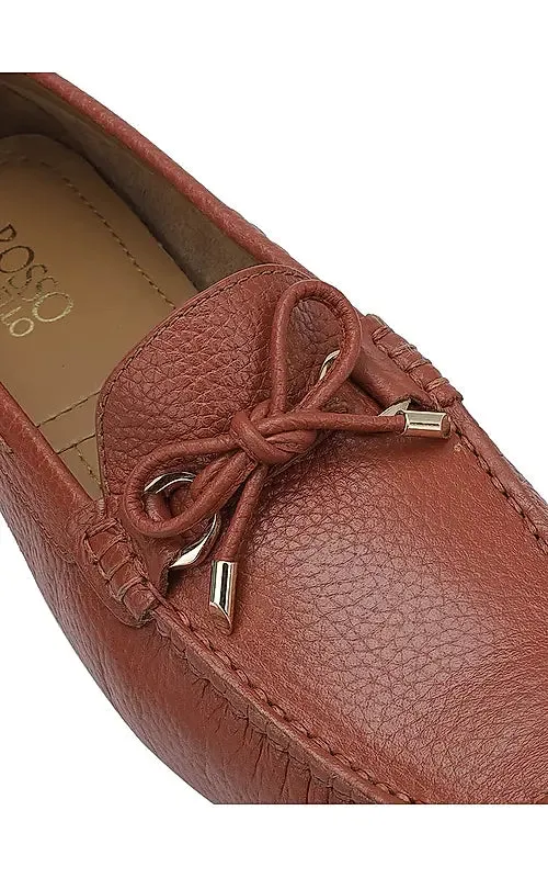 Burgundy Moccasins With Bow Detail
