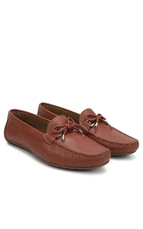 Burgundy Moccasins With Bow Detail