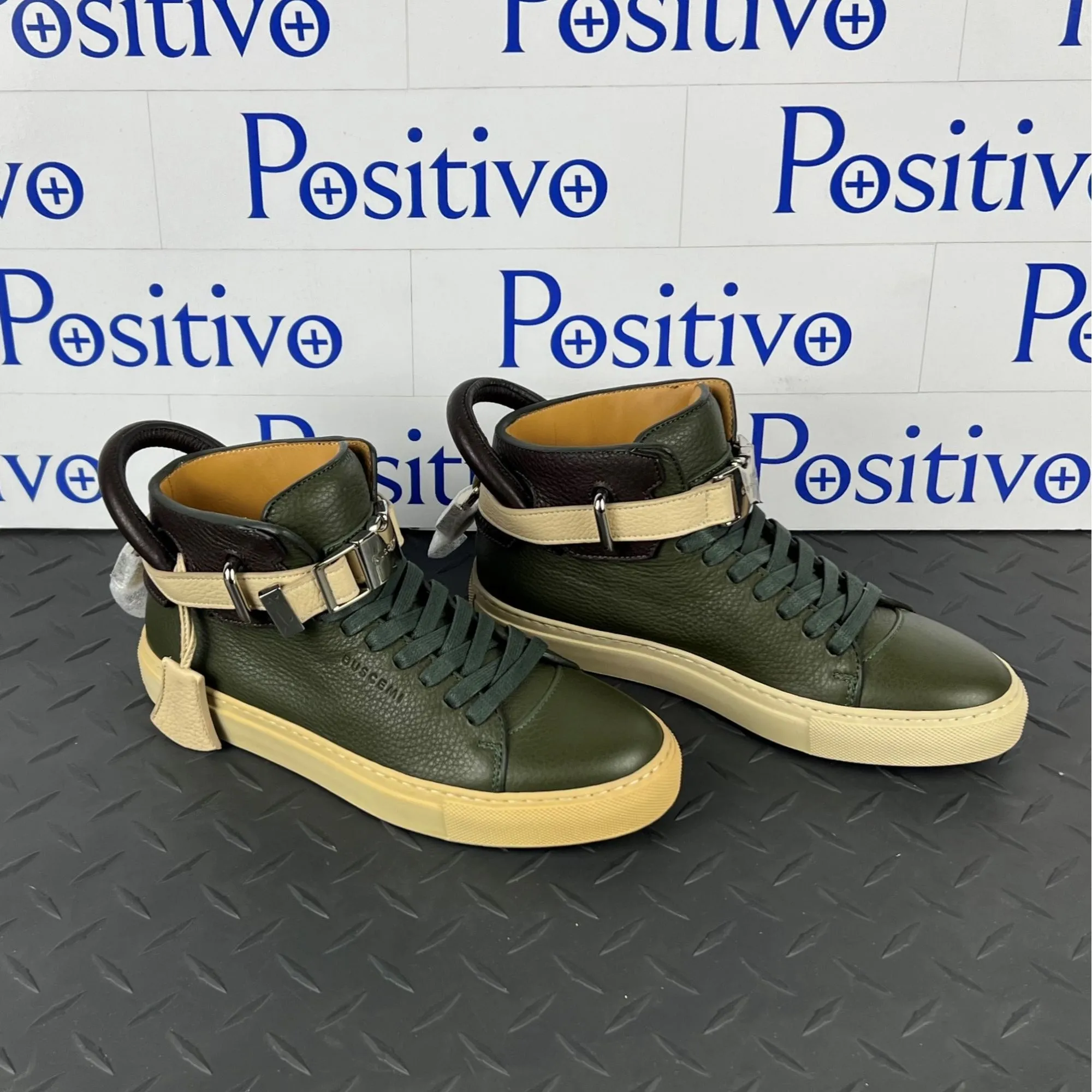 Buscemi Womens 100MM Military Green/Cream Leather Sneakers w/ Defect