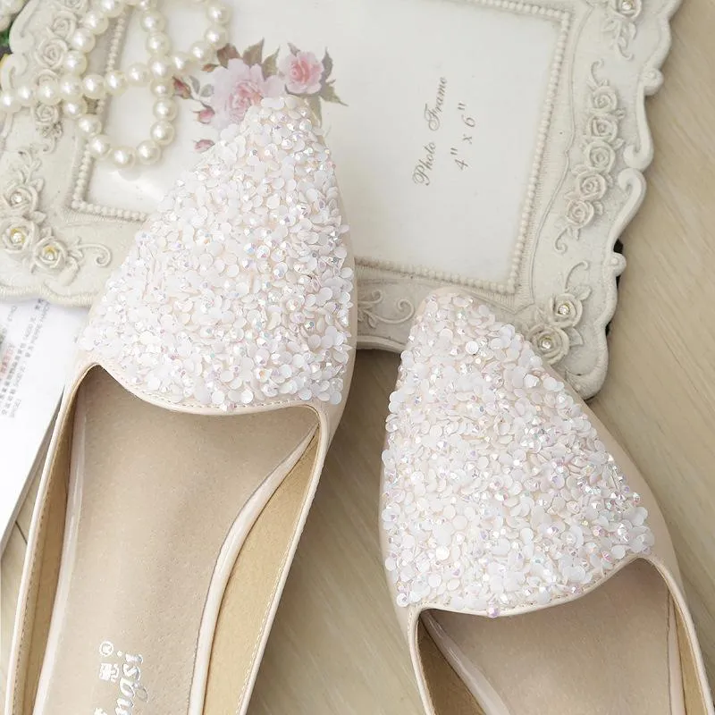 Chicvane Sequined Pointed Toe Mules with Rhinestones Slides Shoes