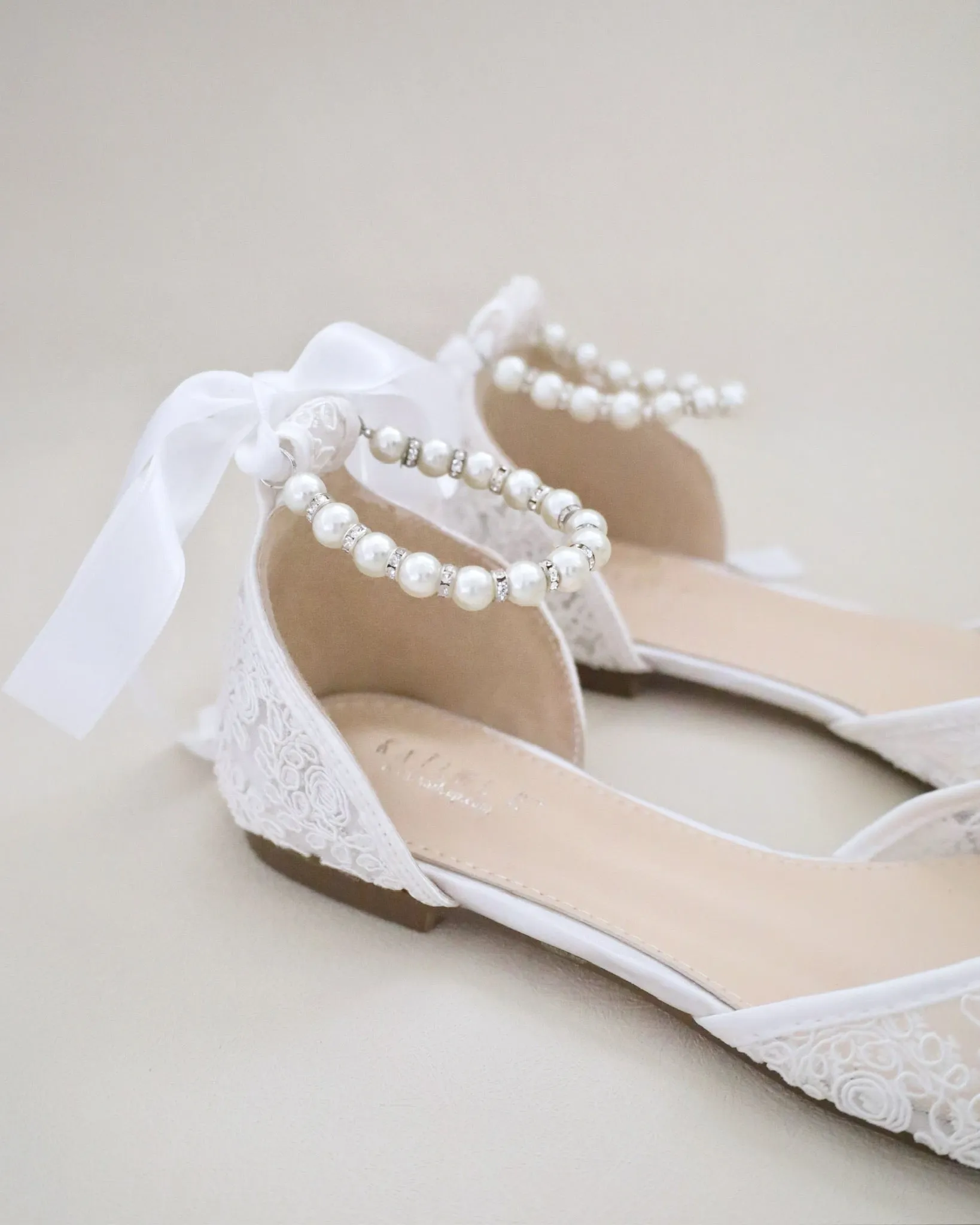 Crochet Lace Pointy Toe with Pearls Ankle Strap
