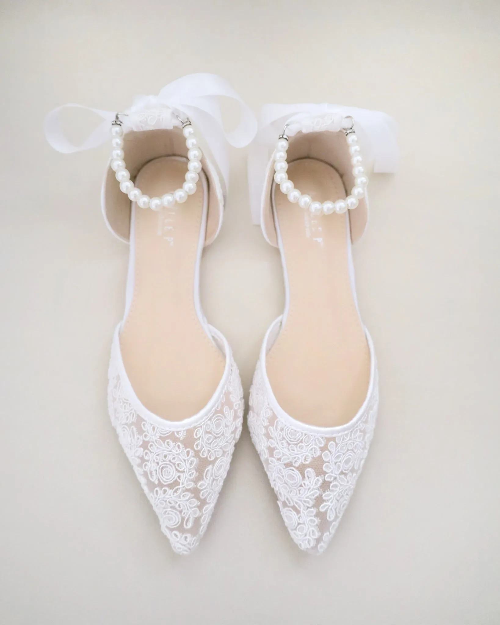 Crochet Lace Pointy Toe with Pearls Ankle Strap