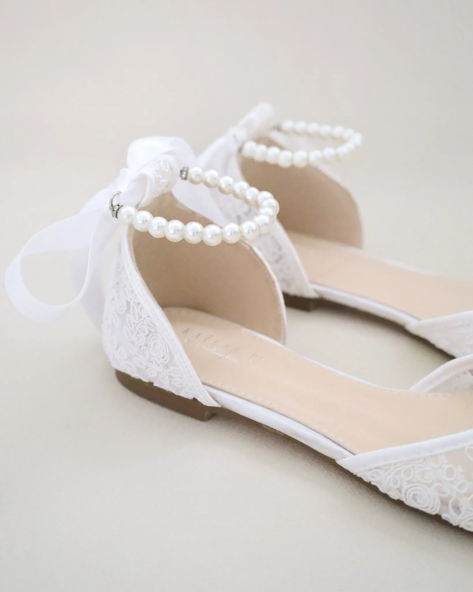 Crochet Lace Pointy Toe with Pearls Ankle Strap