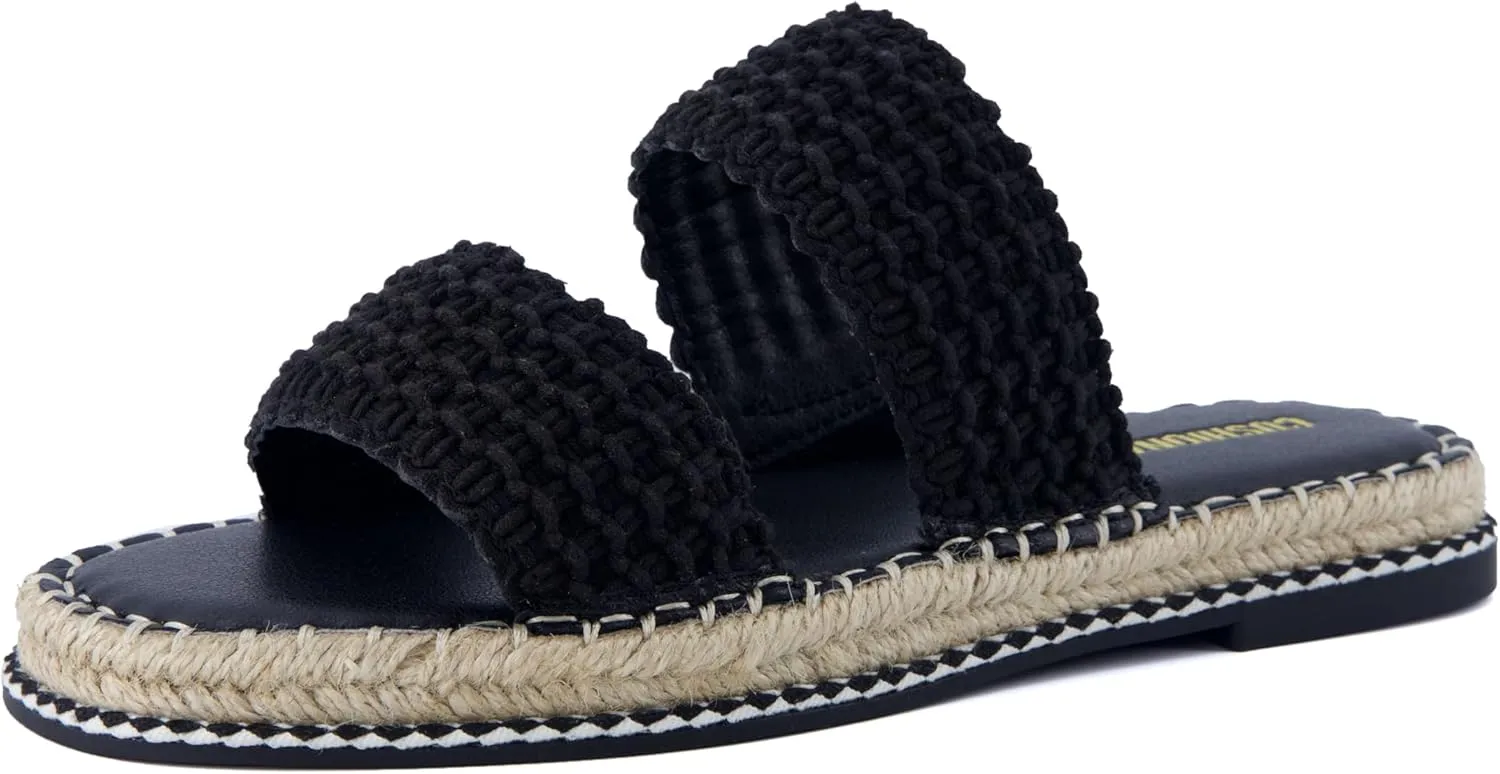 CUSHIONAIRE Bhendi Womens Espadrille Slide Sandal  Faux Leather Double Strap with Jute-Wrapped Sole & Cushioned Footbed
