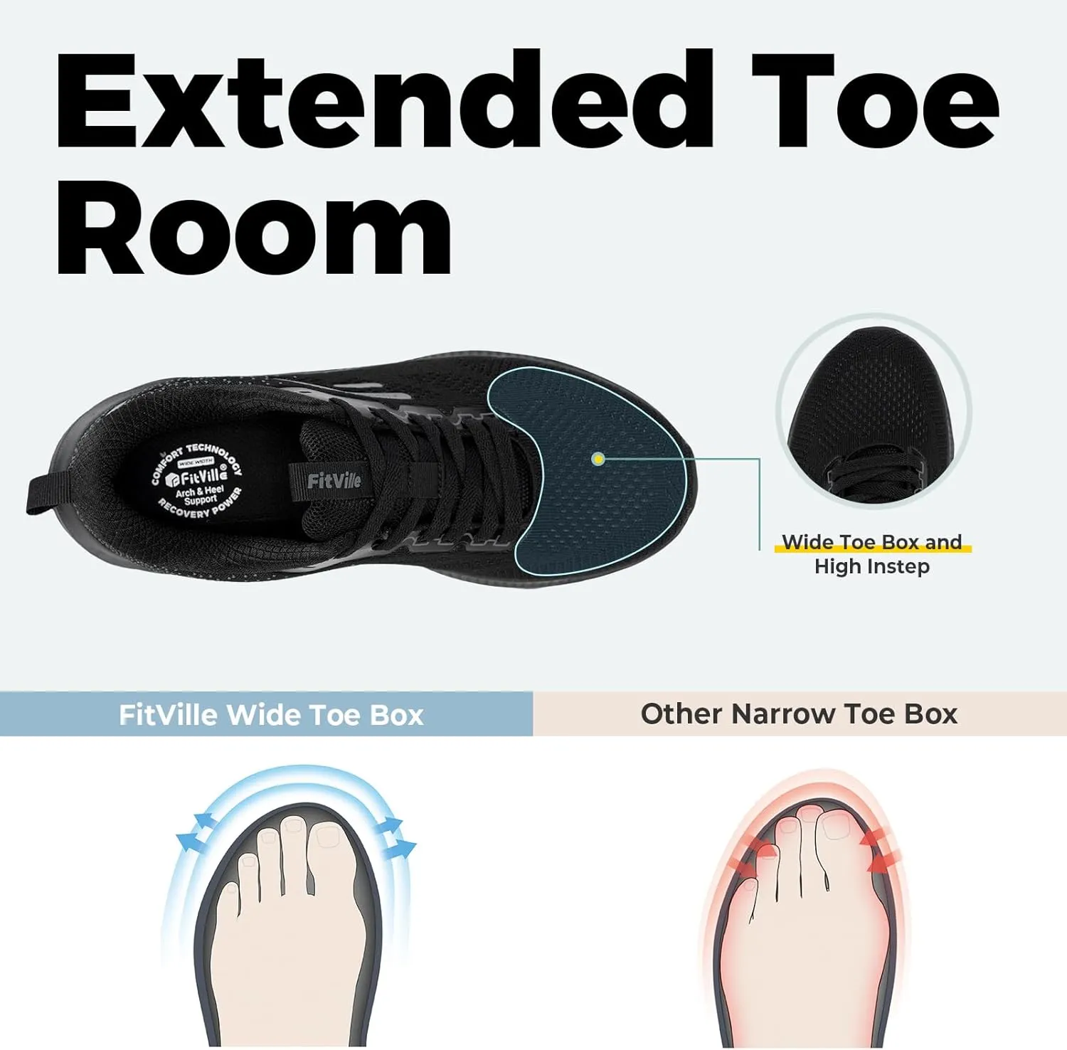 FitVille Wide Sneakers for Men Walking Shoes Wide Width Cushion Road Running Shoe Orthopedic Tennis Shoes Arch Support for Plantar Fasciitis Relief