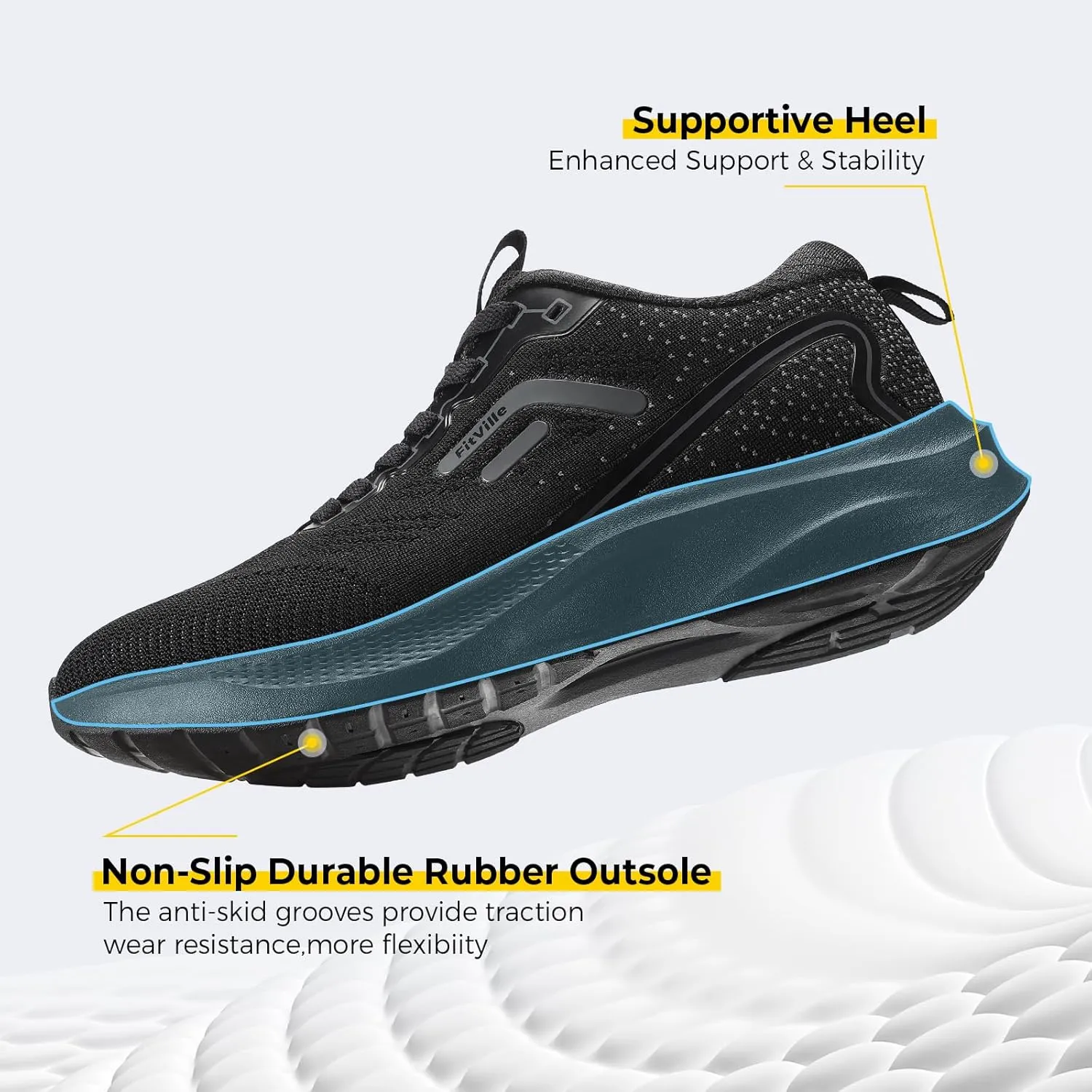 FitVille Wide Sneakers for Men Walking Shoes Wide Width Cushion Road Running Shoe Orthopedic Tennis Shoes Arch Support for Plantar Fasciitis Relief