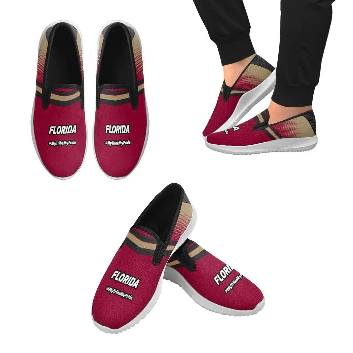 Florida Seminols Fan #MyTribeMyPride Mens Slip-on Canvas Sneakers, Garnet