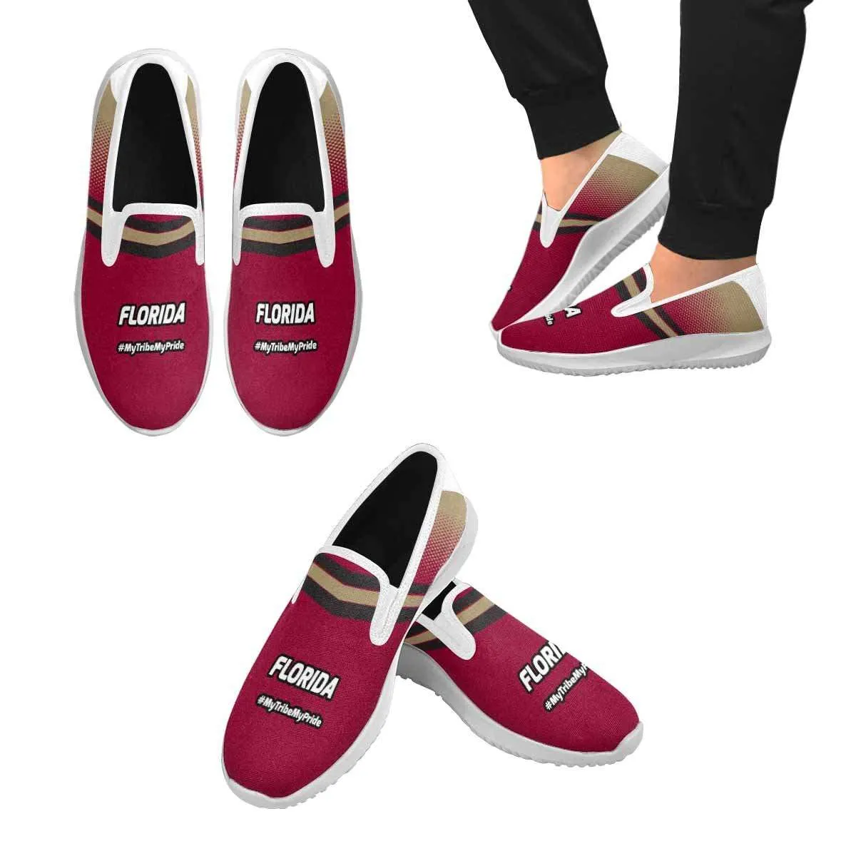Florida Seminols Fan #MyTribeMyPride Mens Slip-on Canvas Sneakers, Garnet