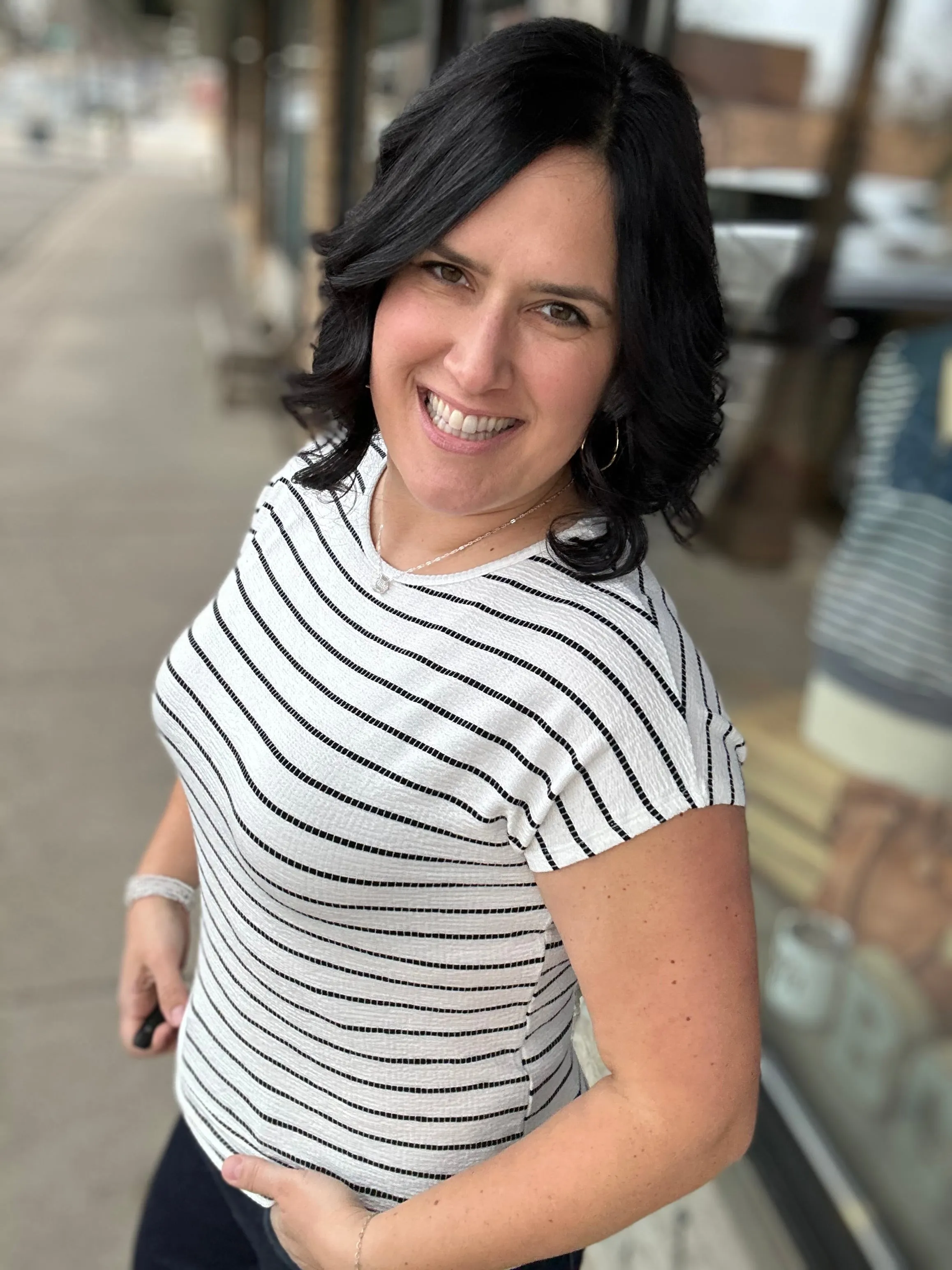 Ivory Striped Textured Top
