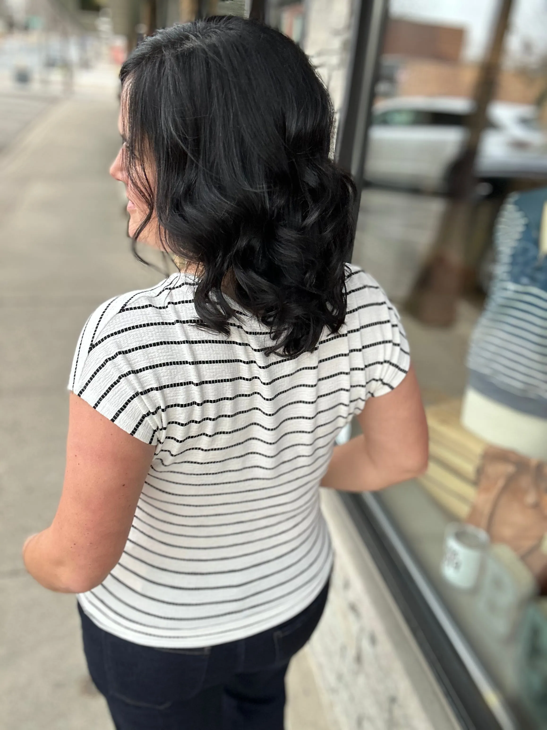 Ivory Striped Textured Top