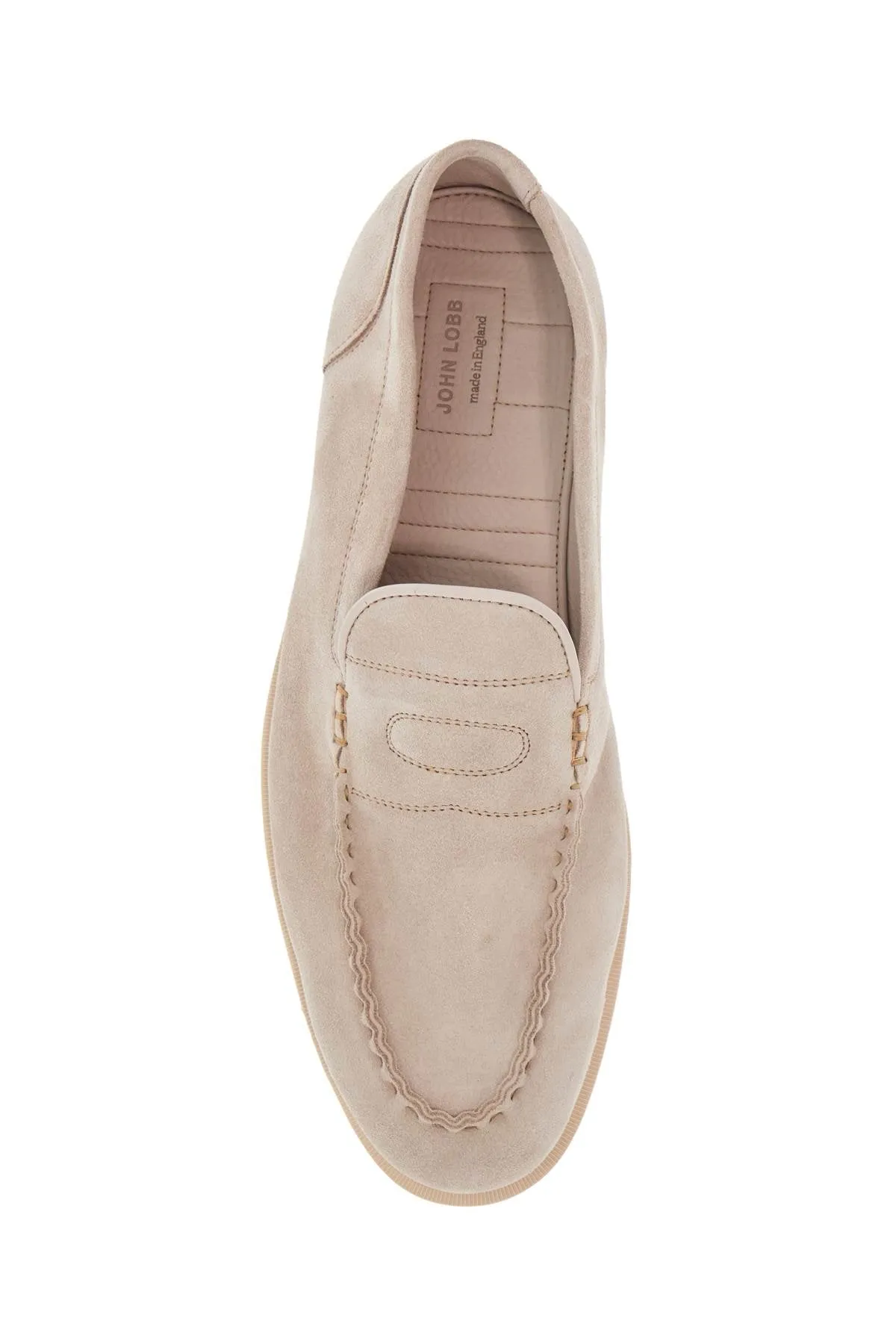 John Lobb men's suede lace-up shoes in sand with flexible sole