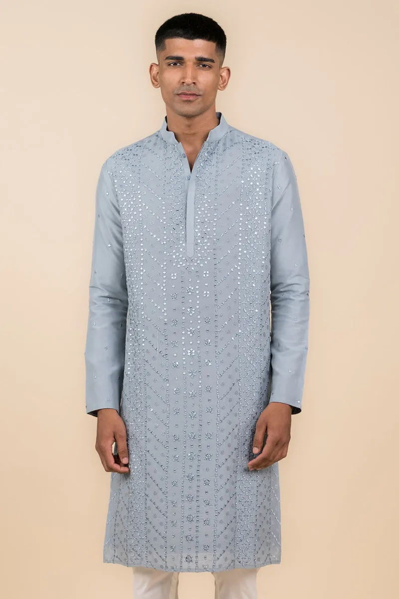 Light Blue All Over Mirror Embroidered Kurta Set
