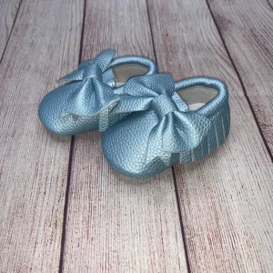 Light Blue Fringe Moccasins