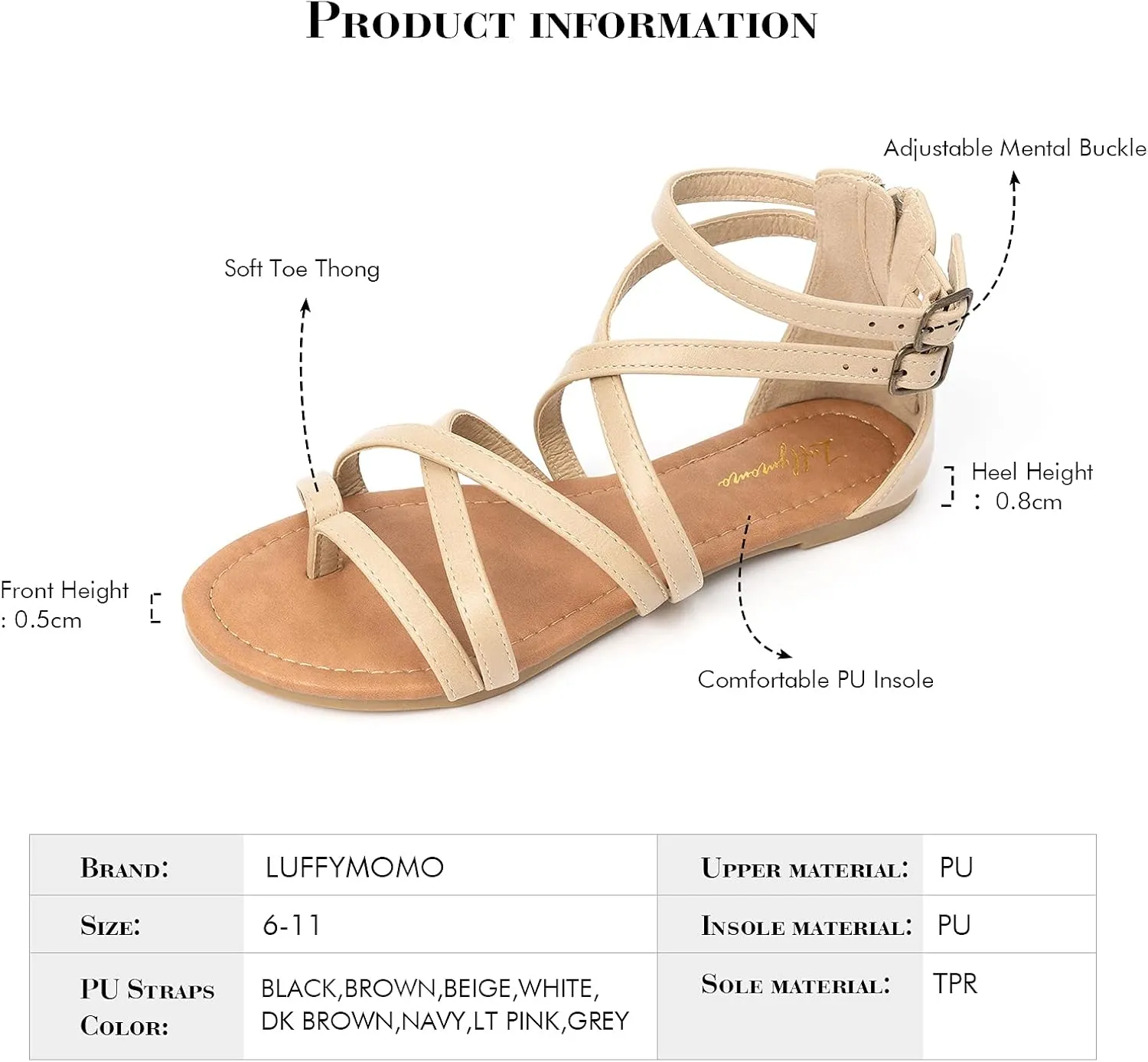Luffymomo Women's Gladiator Strap Sandals Flat Fisherman Thong Cross Strappy Sandals