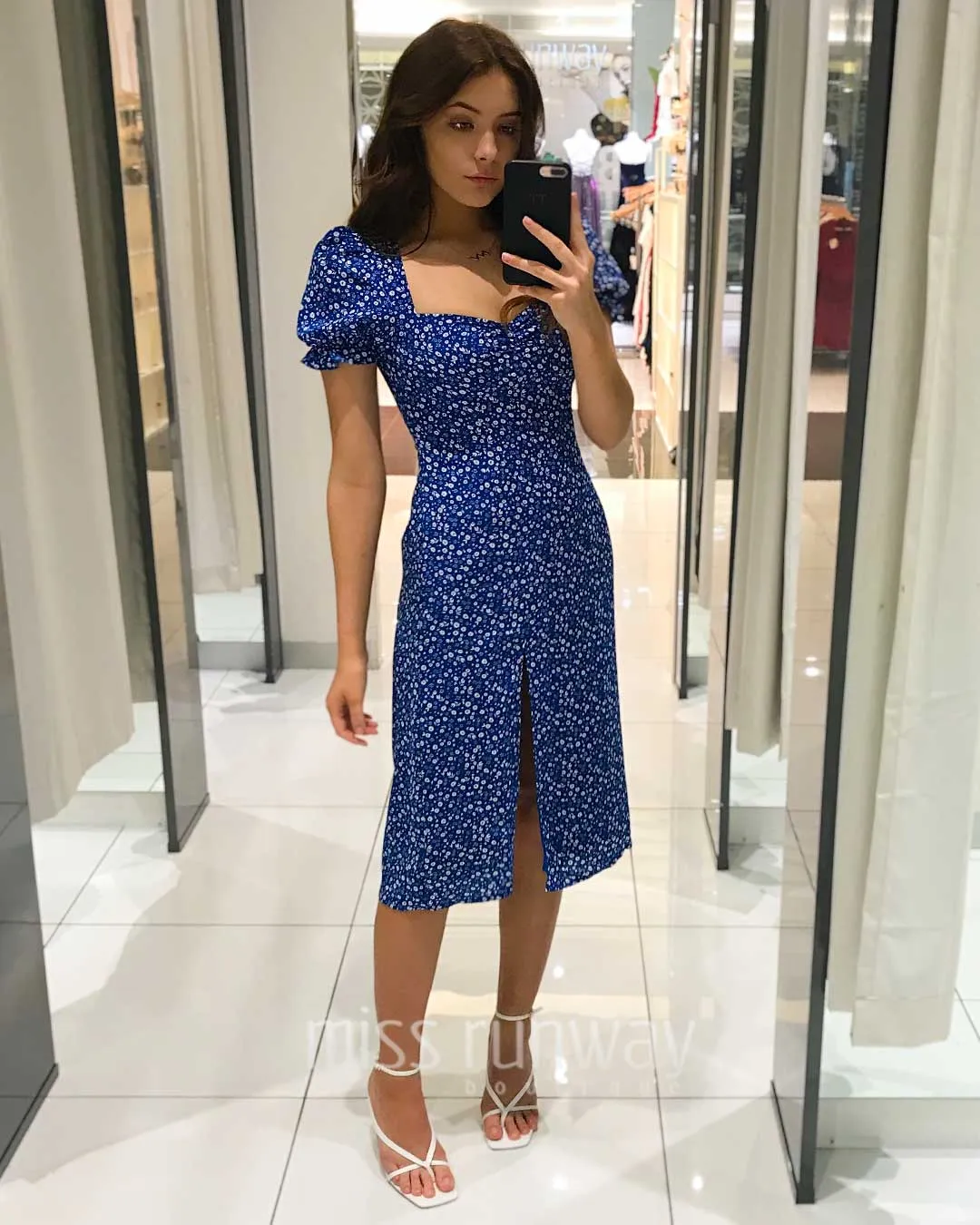 Maddie Floral Midi Dress - Blue