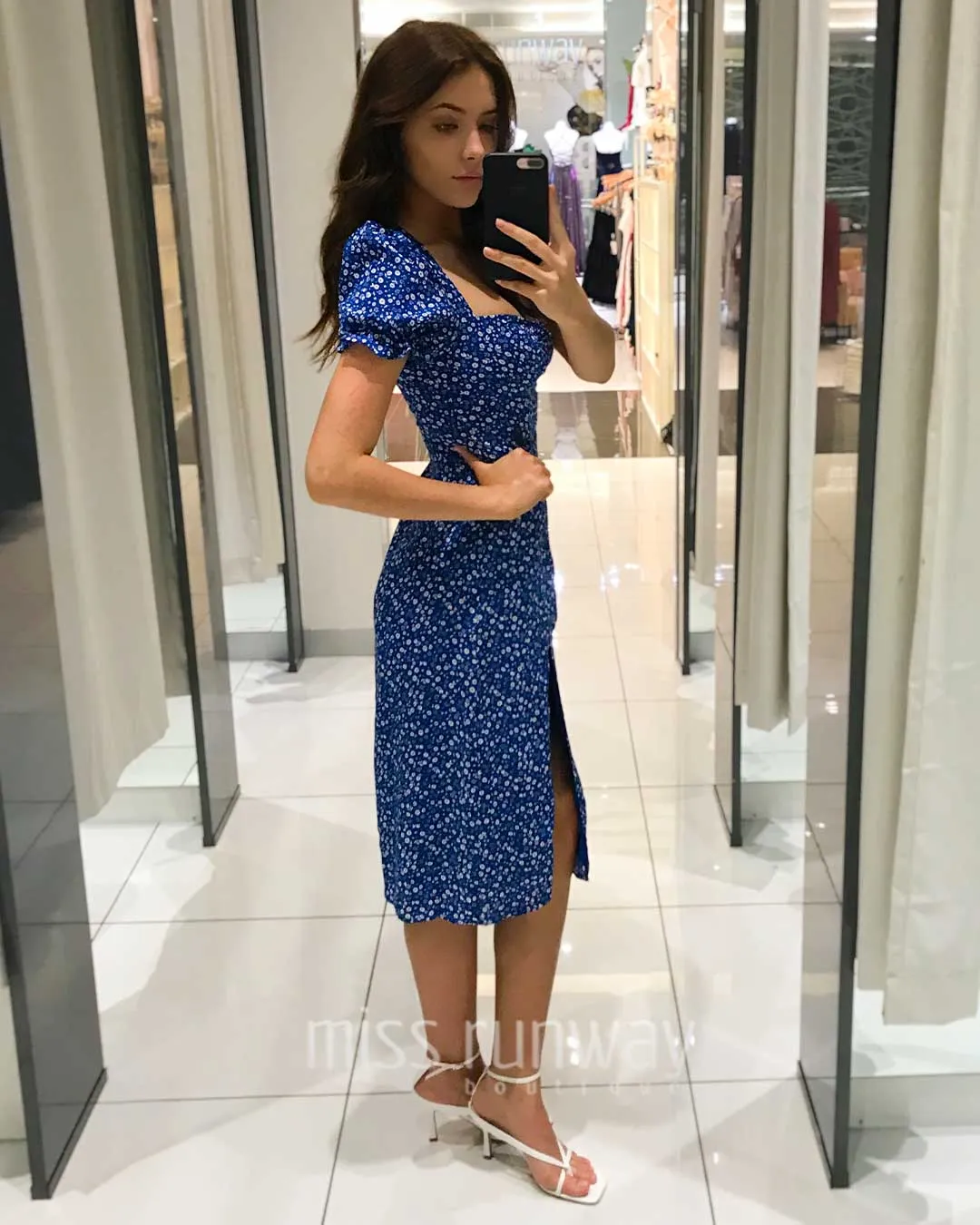 Maddie Floral Midi Dress - Blue