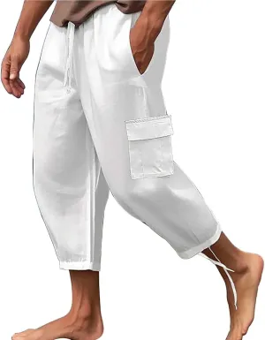 Men Work Cargo Pants Men's Linen Hip Hop Multi Pocket Loose Casual Outdoor Daily Elastic Waist Pantalones para Hombre