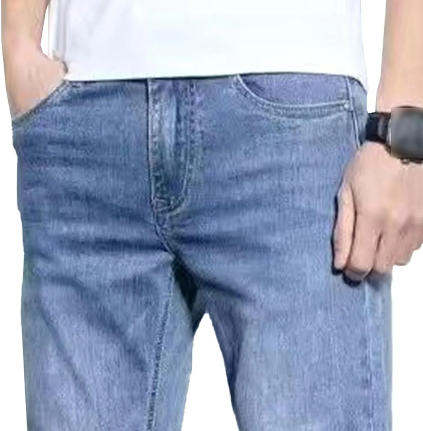 Men's Casual Comfort Basic Jeans Straight Leg Stretch Solid Denim Pants Slim Fit Classic Jeans Trouser