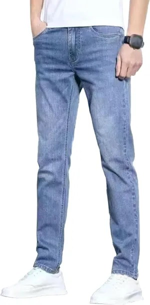 Men's Casual Comfort Basic Jeans Straight Leg Stretch Solid Denim Pants Slim Fit Classic Jeans Trouser