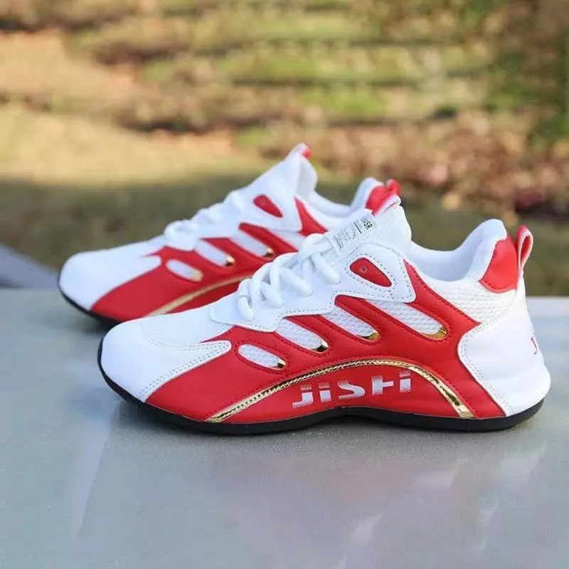 Men's Road Running Shoes - Stylish Geometric Pattern, Breathable Mesh Upper & Durable Rubber Sole, Lace-Up Closure, Low-Top Design for All-Season Outdoor Activities