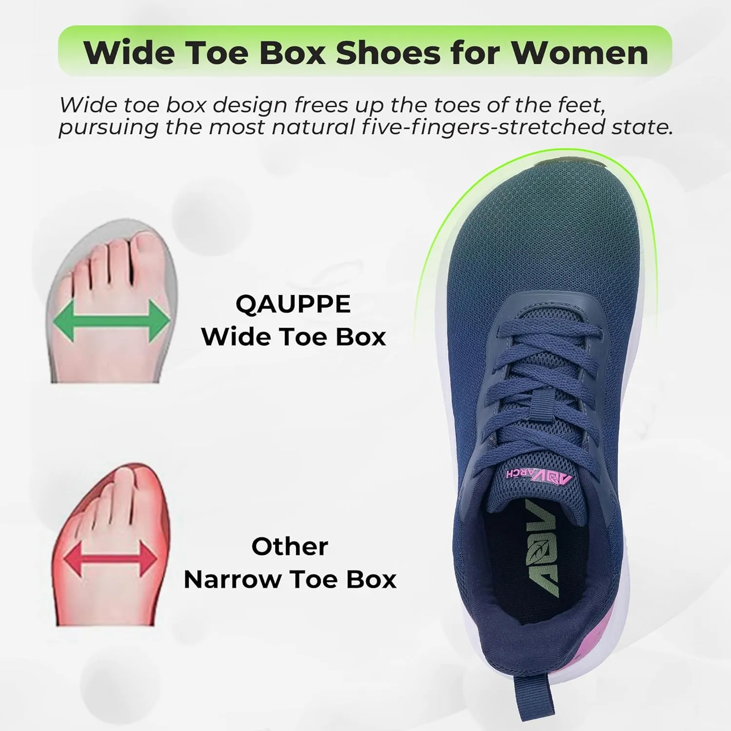 QAUPPE Wide Toe Box Shoes Women Arch Support Walking Sneakers Tennis Sneakers Orthotic Plantar Fasciitis Shoes US 6-11