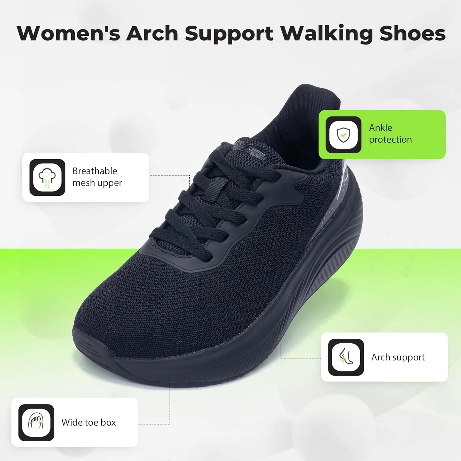 QAUPPE Wide Toe Box Shoes Women Arch Support Walking Sneakers Tennis Sneakers Orthotic Plantar Fasciitis Shoes US 6-11