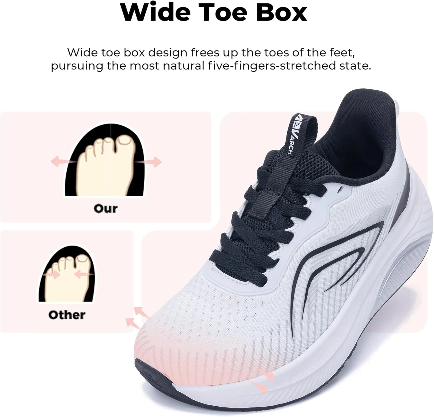 QAUPPE Wide Toe Box Shoes Women Arch Support Walking Sneakers Tennis Sneakers Orthotic Plantar Fasciitis Shoes US 6-11