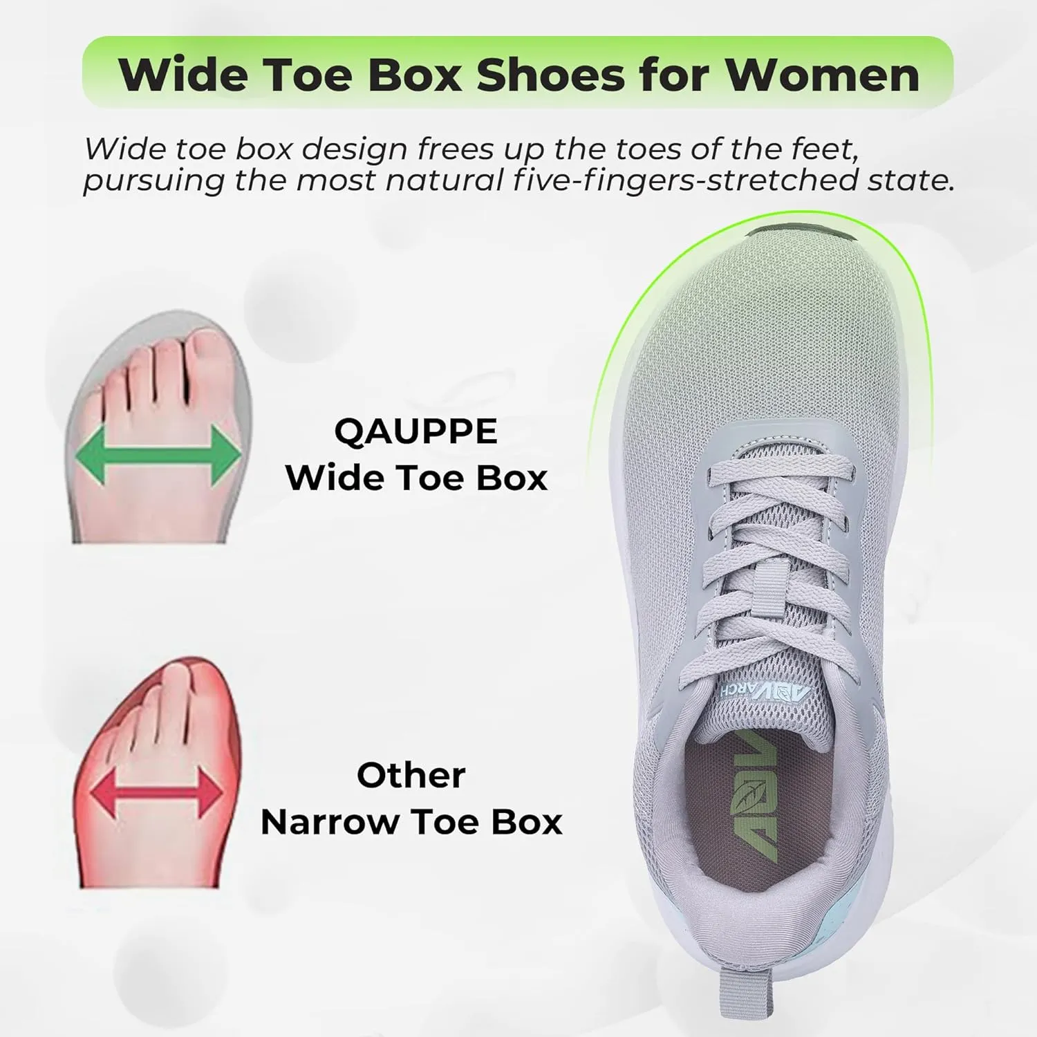 QAUPPE Wide Toe Box Shoes Women Arch Support Walking Sneakers Tennis Sneakers Orthotic Plantar Fasciitis Shoes US 6-11