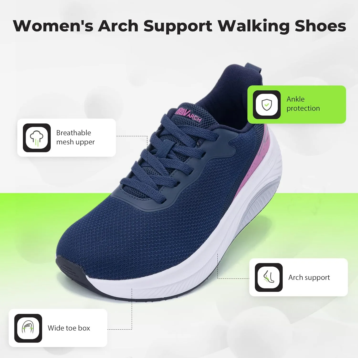 QAUPPE Wide Toe Box Shoes Women Arch Support Walking Sneakers Tennis Sneakers Orthotic Plantar Fasciitis Shoes US 6-11