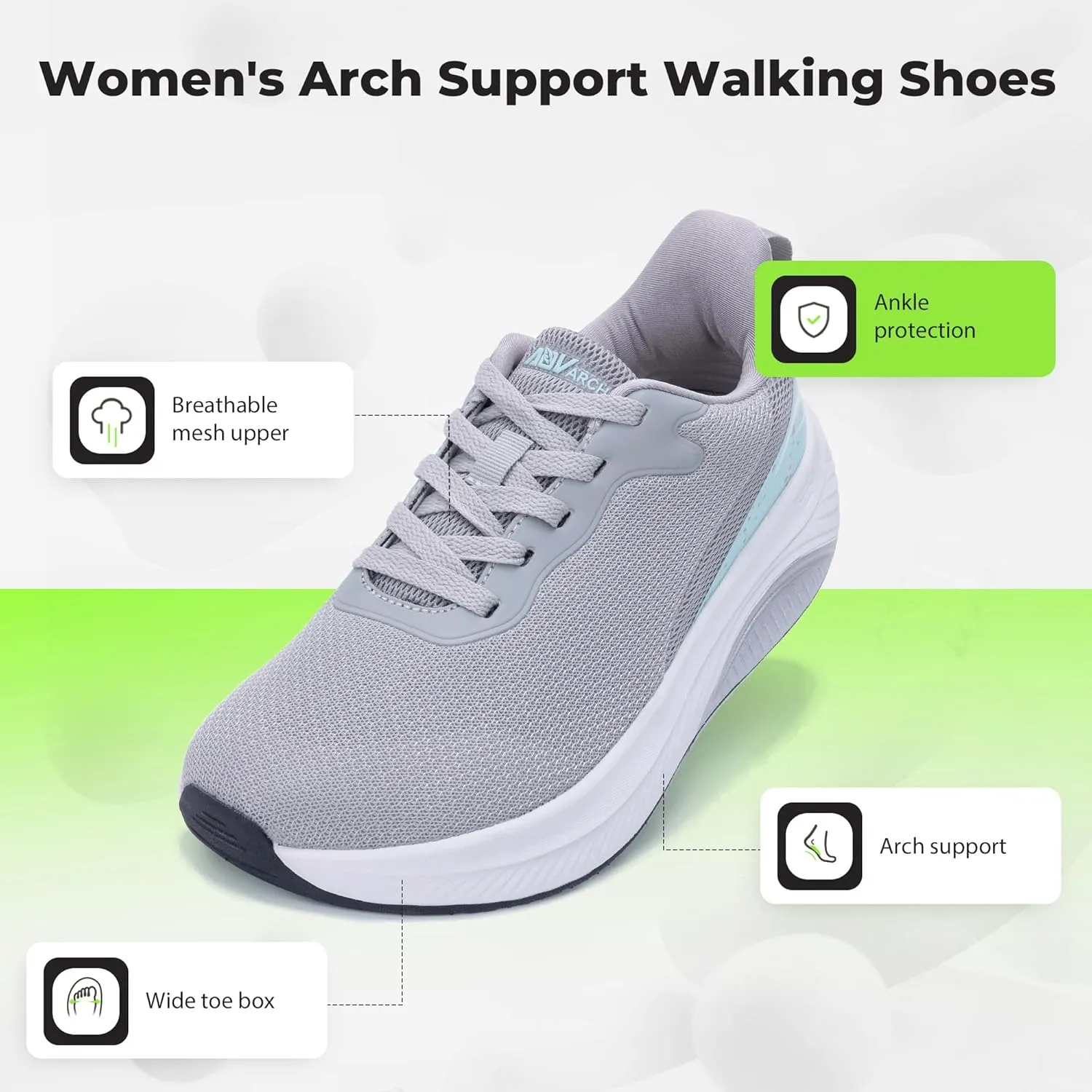 QAUPPE Wide Toe Box Shoes Women Arch Support Walking Sneakers Tennis Sneakers Orthotic Plantar Fasciitis Shoes US 6-11