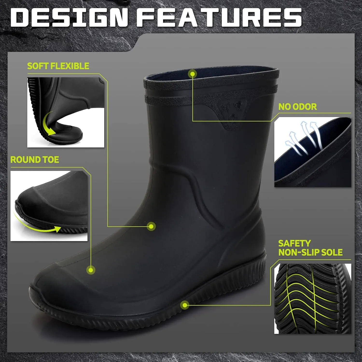 Rain Boots for WomenWaterproof Garden Rubber Boots, Non-slip Width Mid-Calf Comfort Short Boots, Ankle Rainboots Boots, Lightweight Platform Mud Boots Water Shoes for Outdoor Working Fishing
