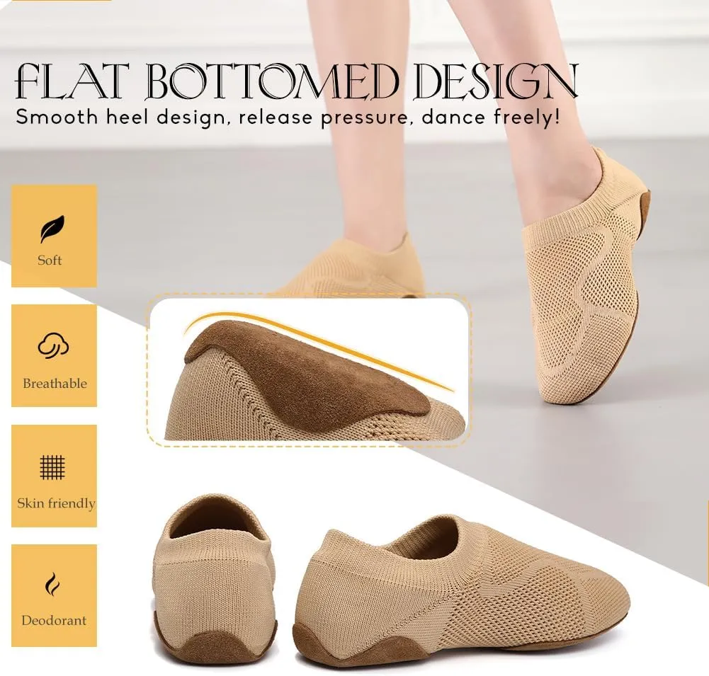 Slip-on Fabric Jazz Shoes for Women Trainning Beginner Standard Practice Dance Shoes Jazz Dance Slippers,Model SS-FGSS