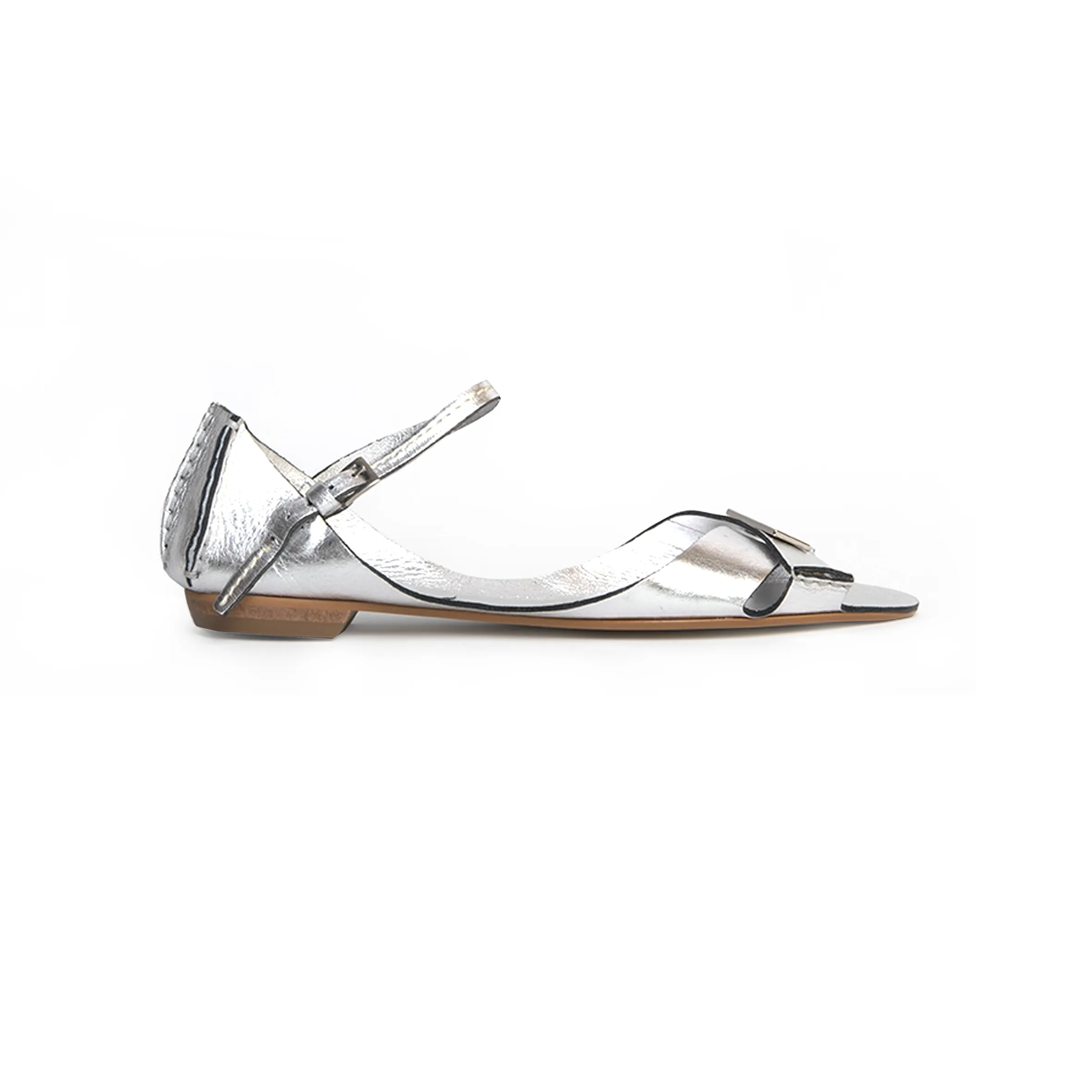 Tajali Leather Sandals - Metallic Silver