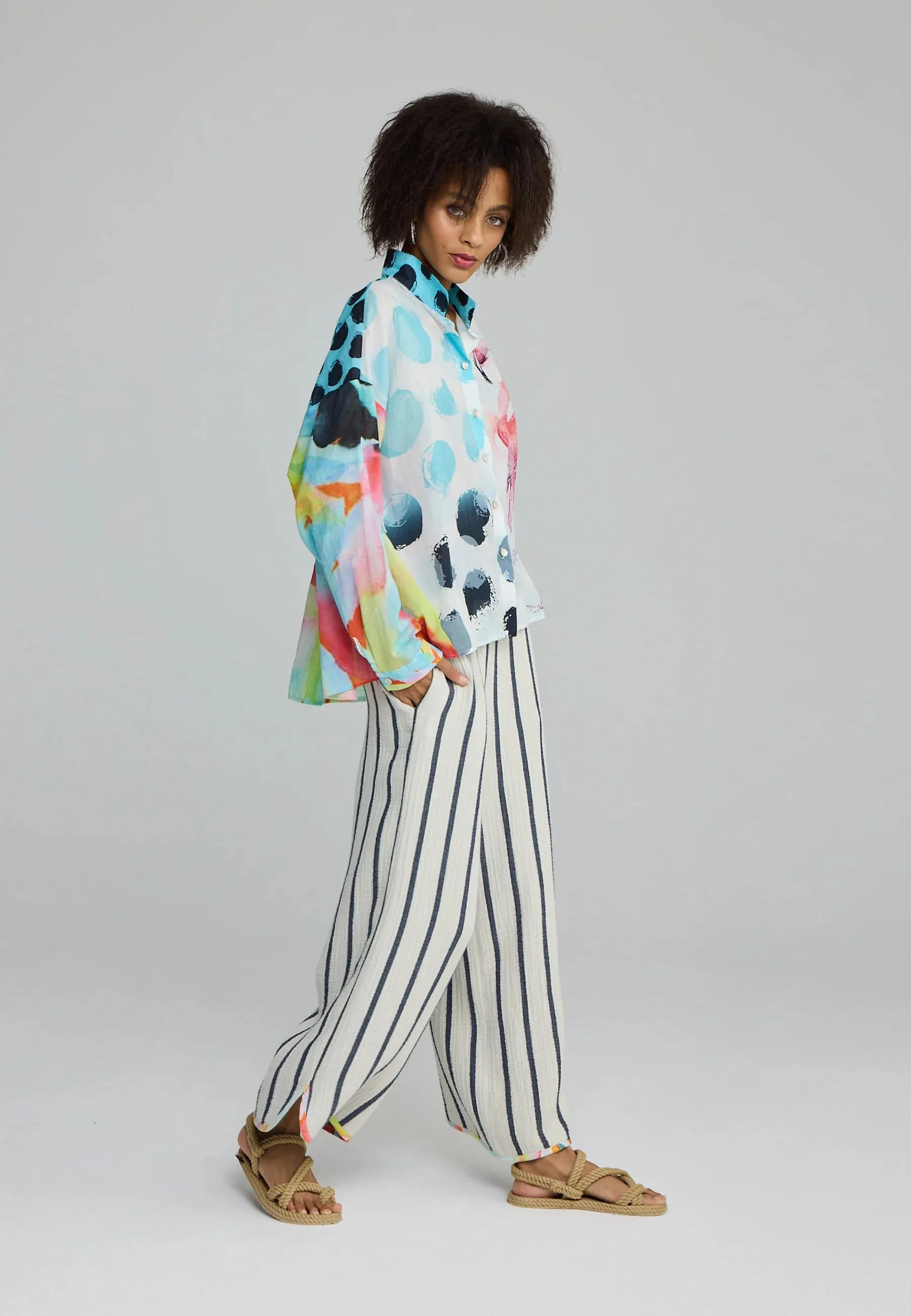 TIRRENA – Cropped Striped Cotton Pants
