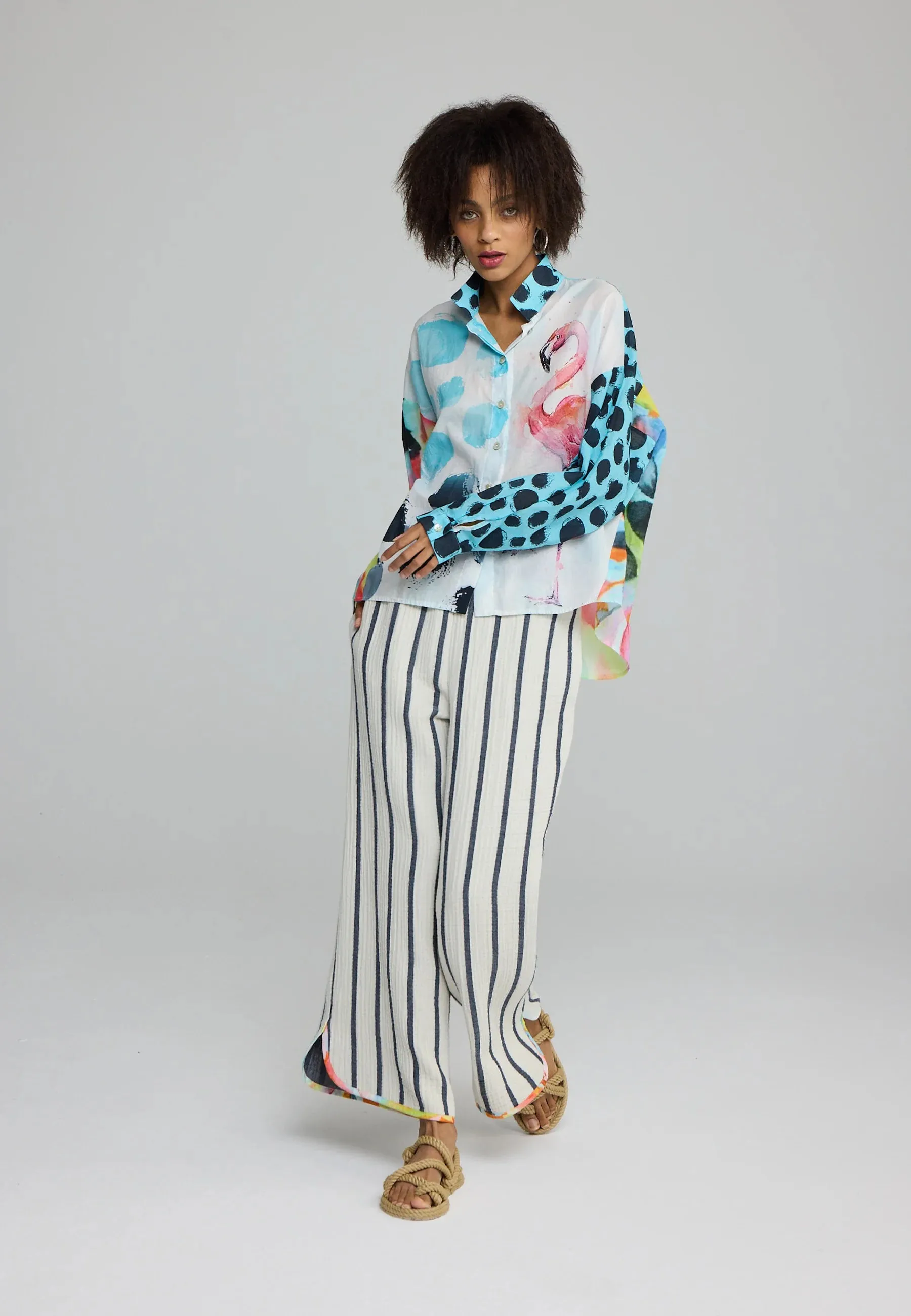 TIRRENA – Cropped Striped Cotton Pants