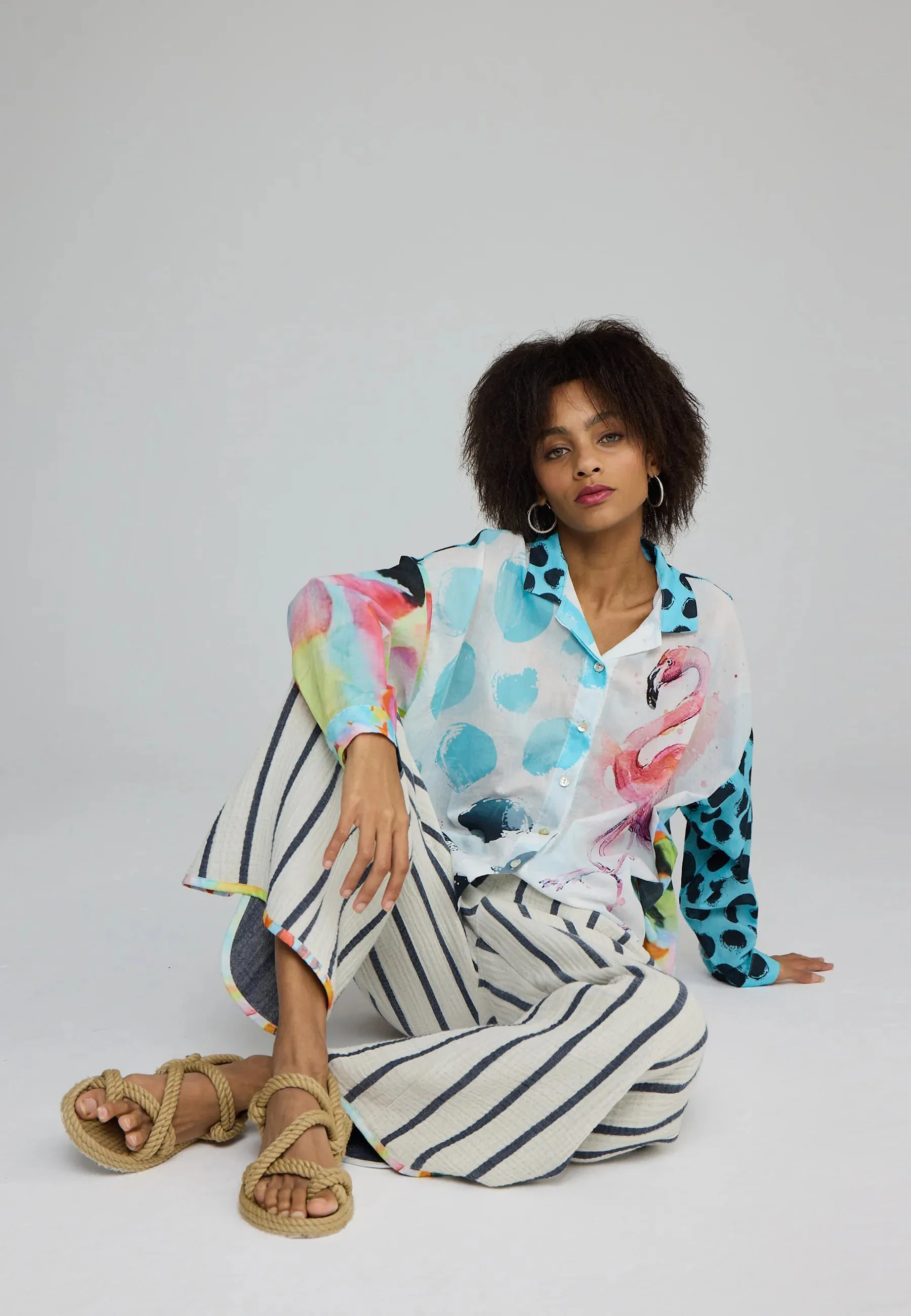TIRRENA – Cropped Striped Cotton Pants