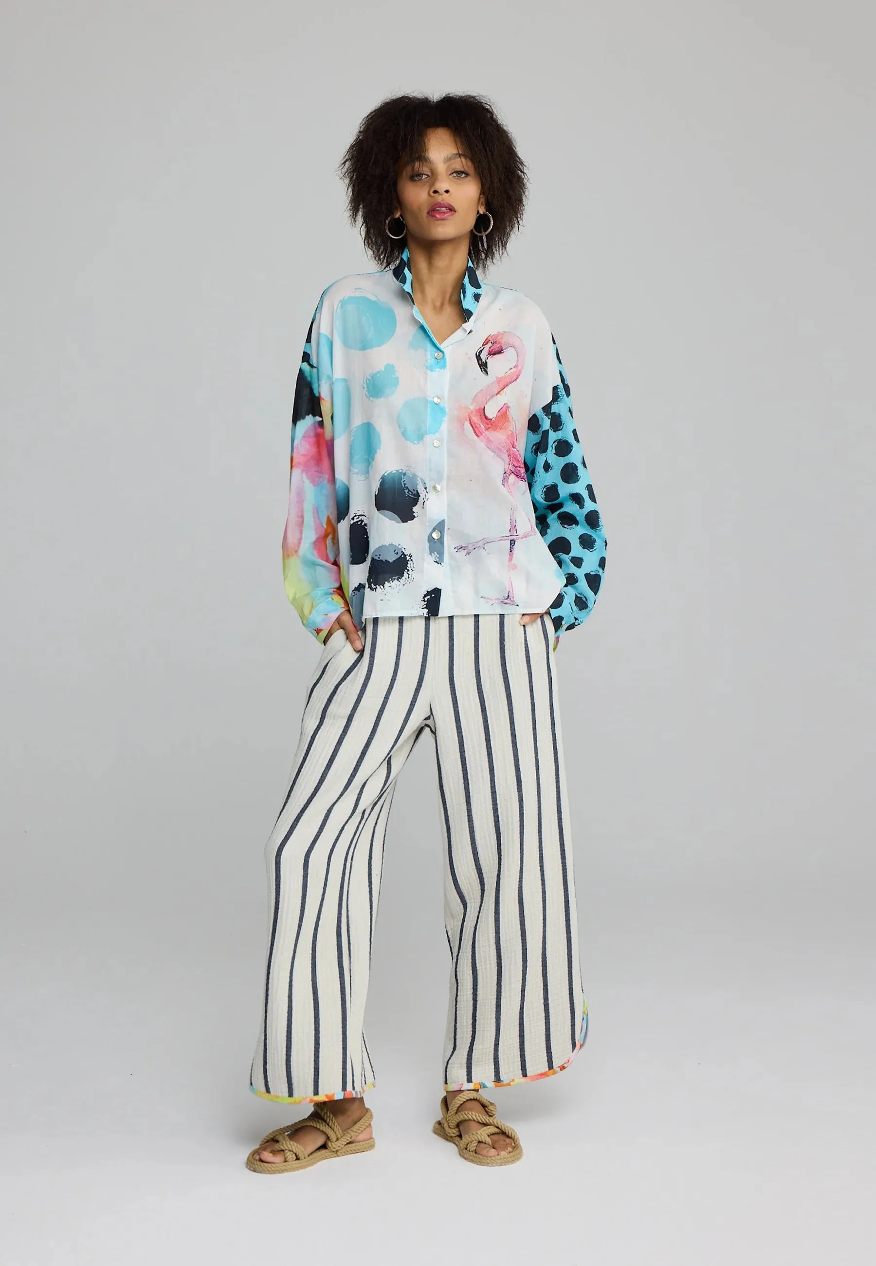TIRRENA – Cropped Striped Cotton Pants