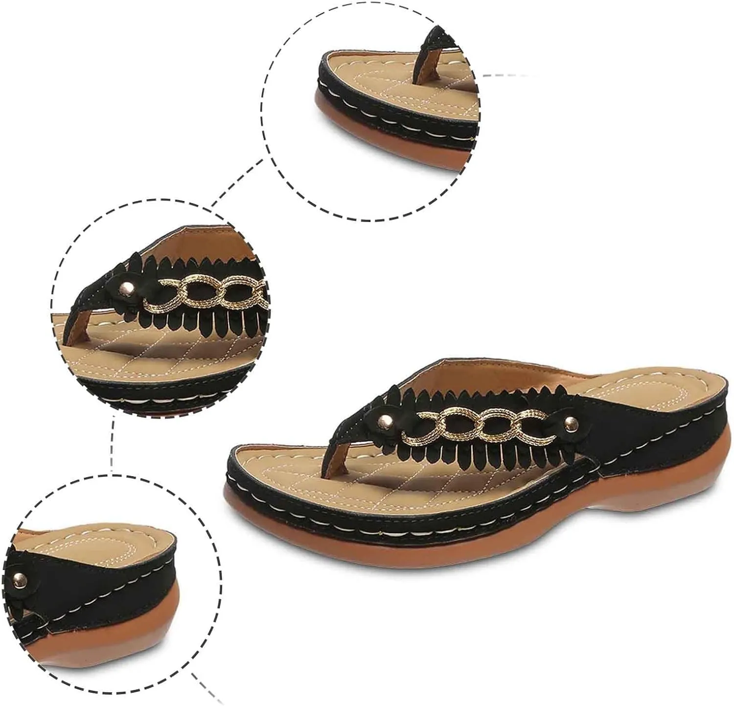 Women Summer Comfortable Flip Flops Dressy Open Toe Sandals with Arch Support Low Heel Slippers Casual Beach