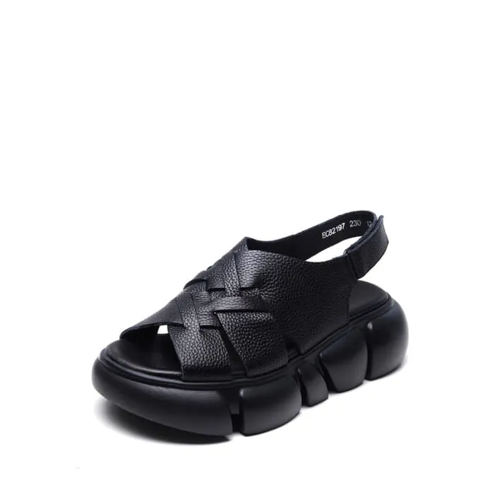 Women Summer Leather Spliced Solid Platform Sandals BN1001